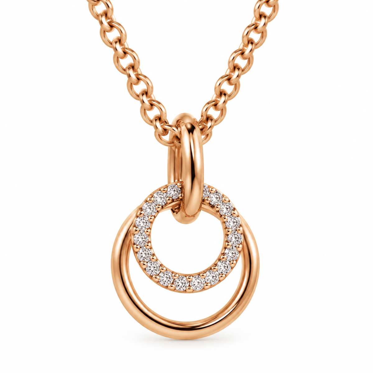 9ct Rose Gold Double Circle Diamond Pendant