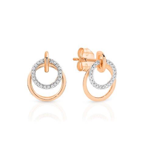 9ct Rose Gold Double Circle Diamond Stud Earrings