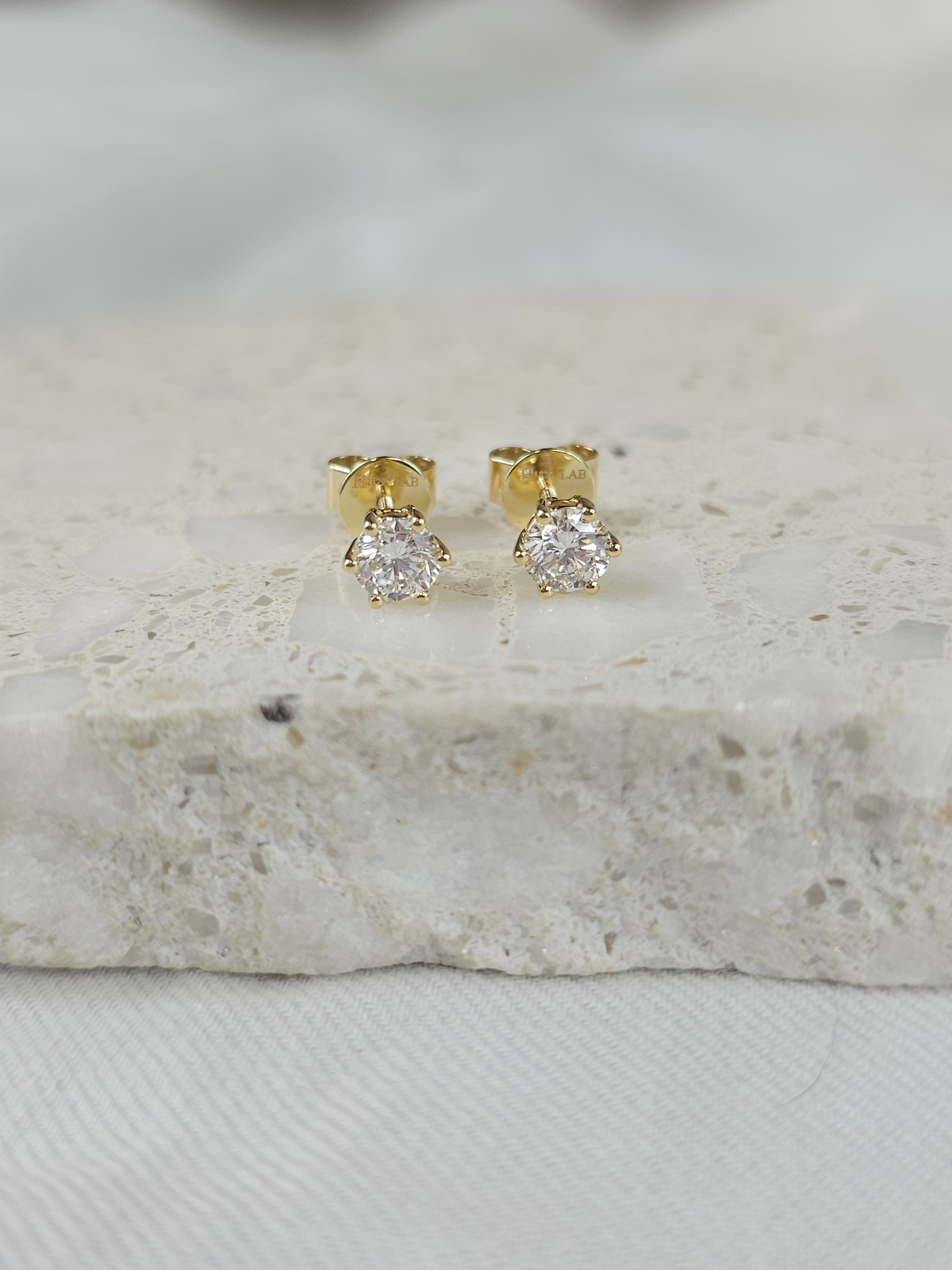 9ct Yellow Gold Lab-Grown Diamond stud earrings, 0.82ct total