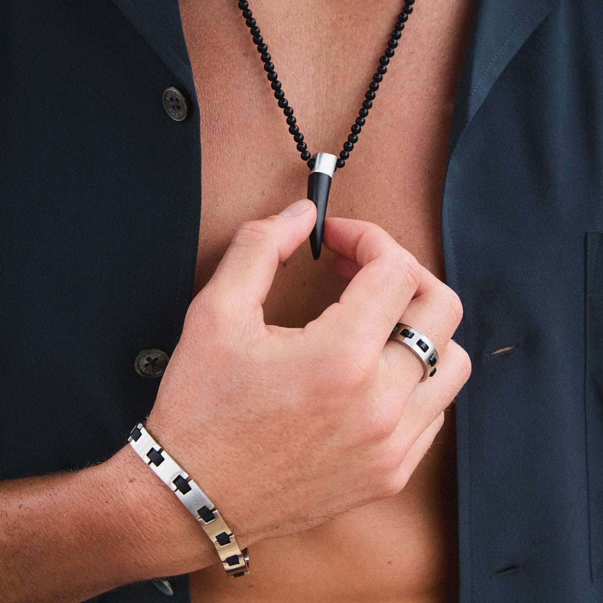 Najo Paragon Men's Steel & Rubber Bracelet