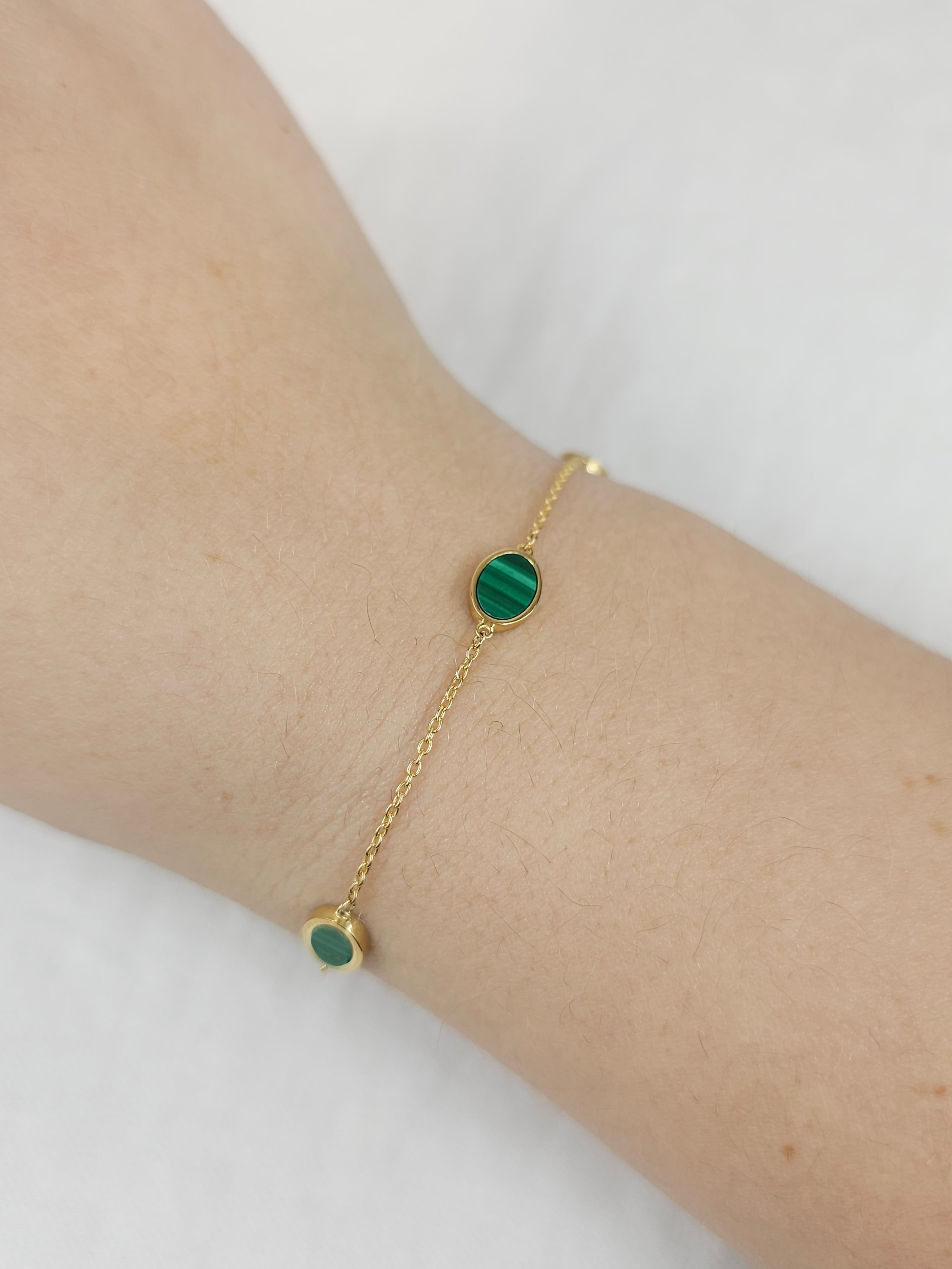 9ct Yellow Gold Oval Malachite Bracelet