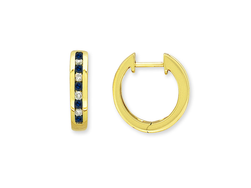 9ct Yellow Gold Diamond and Sapphire Huggies Earrings