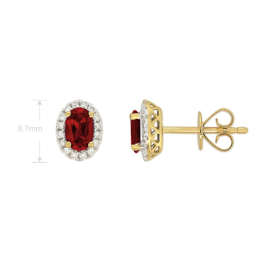 9ct Yellow Gold Diamond and Ruby oval studs