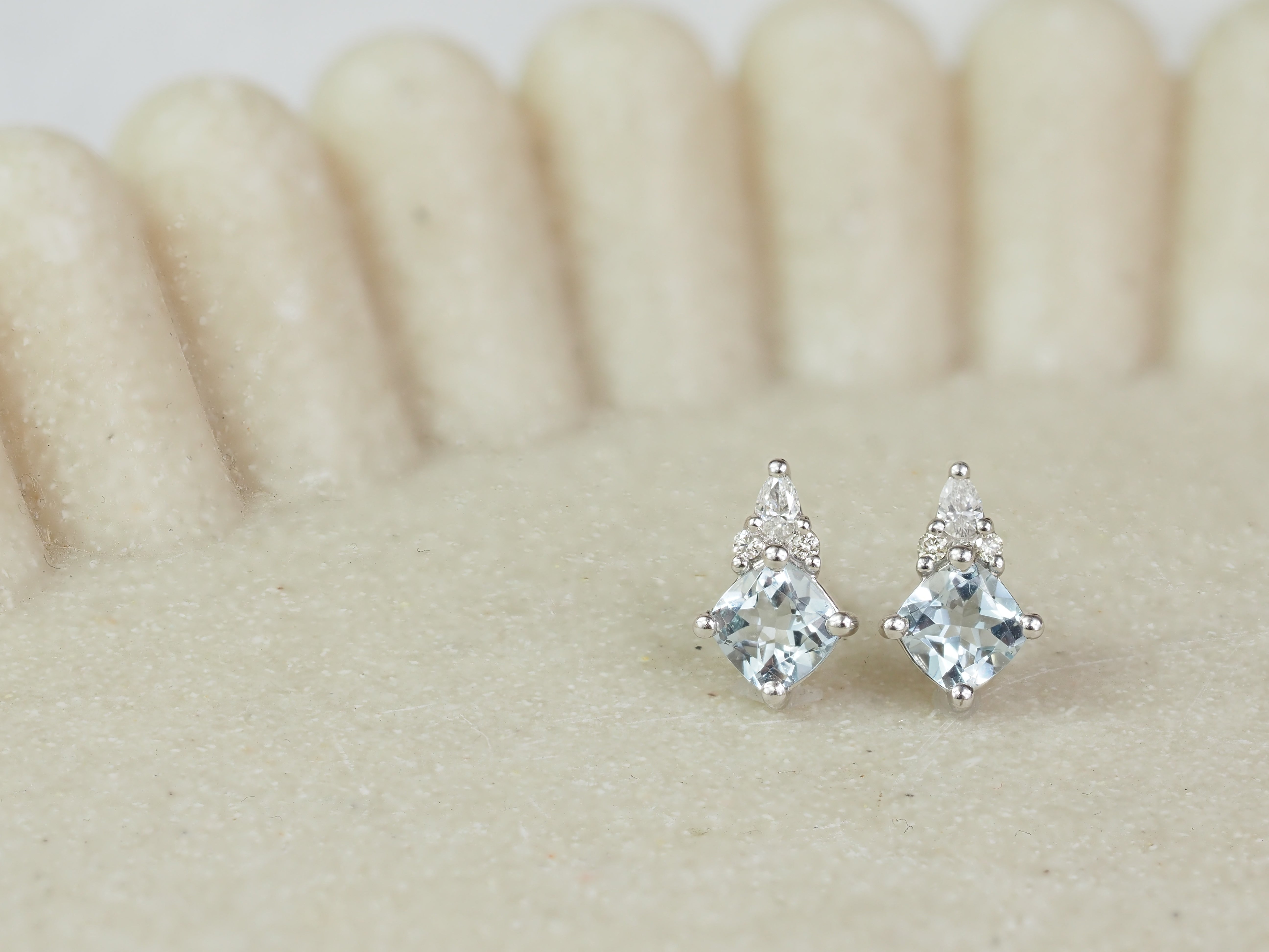 9ct White Gold Aquamarine and Diamond stud earrings