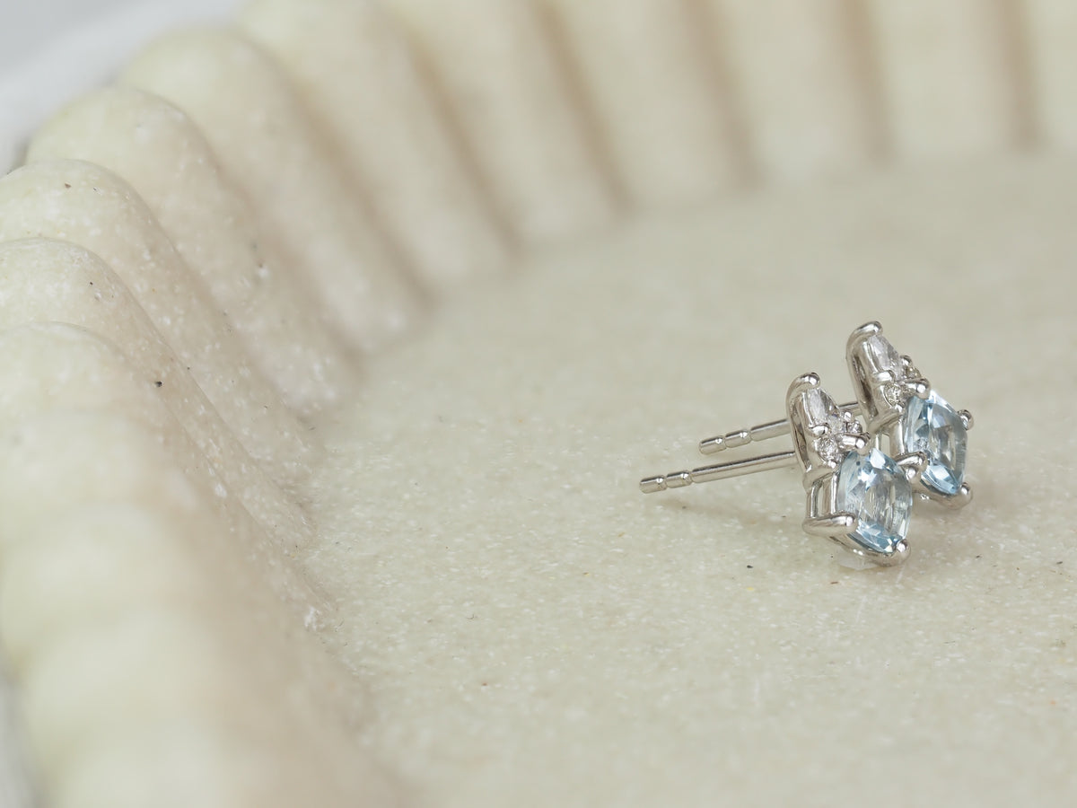 9ct White Gold Aquamarine and Diamond stud earrings