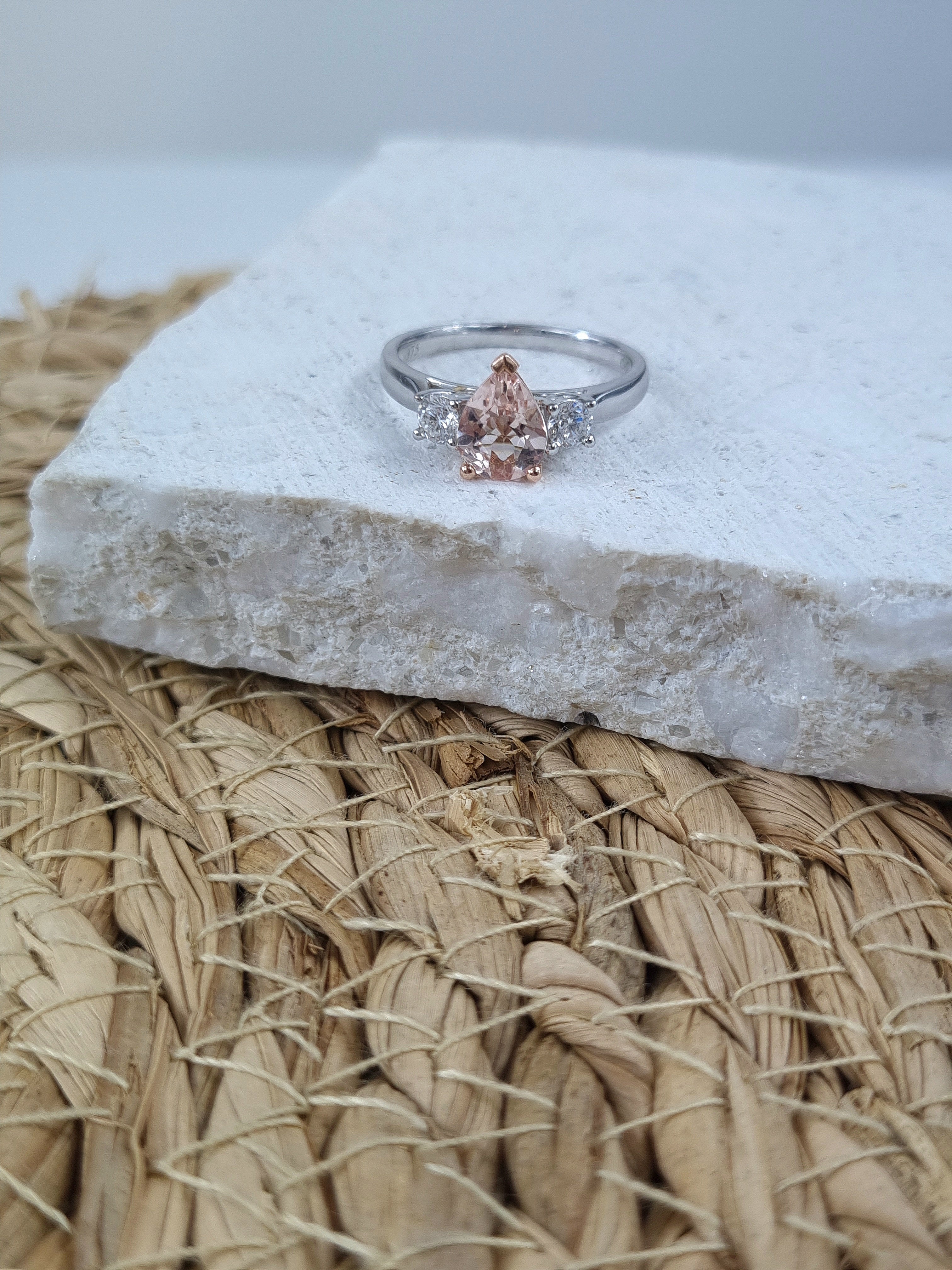9ct Rose and White Gold Morganite and Diamond ring