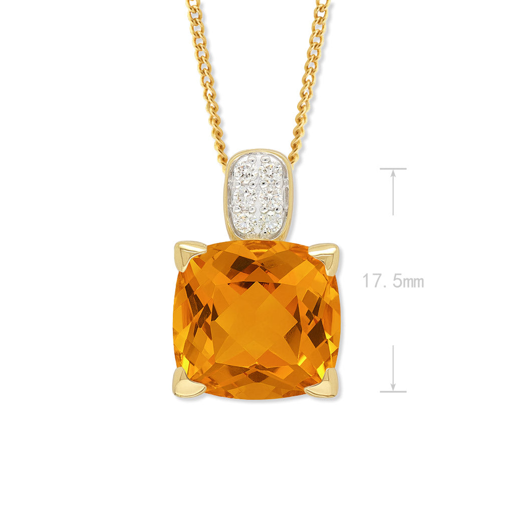 9ct Yellow and White Gold Citrine and Diamond Pendant, 11mm centre