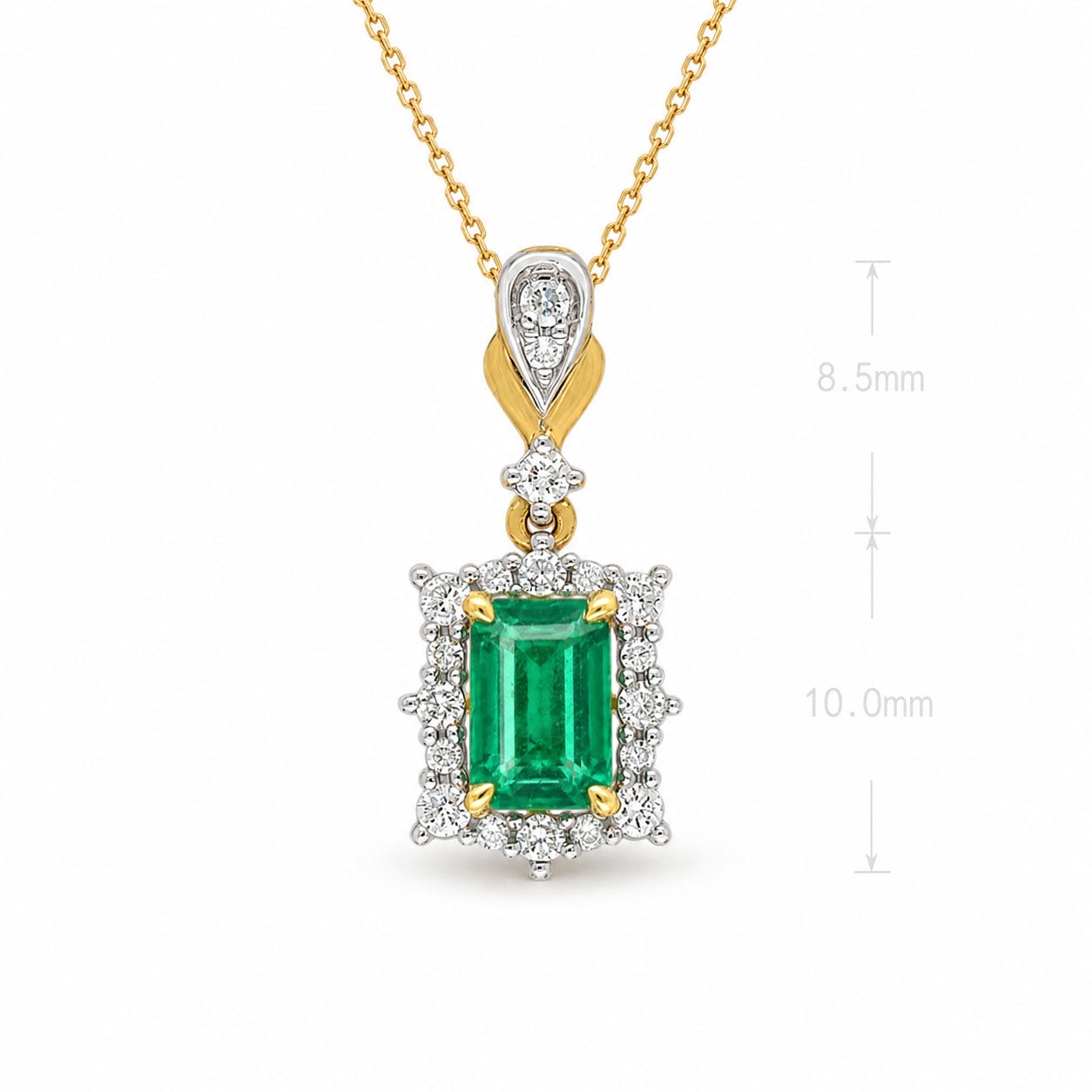 18ct Yellow and White Gold Emerald and Diamond Pendant, 0.59ct Centre