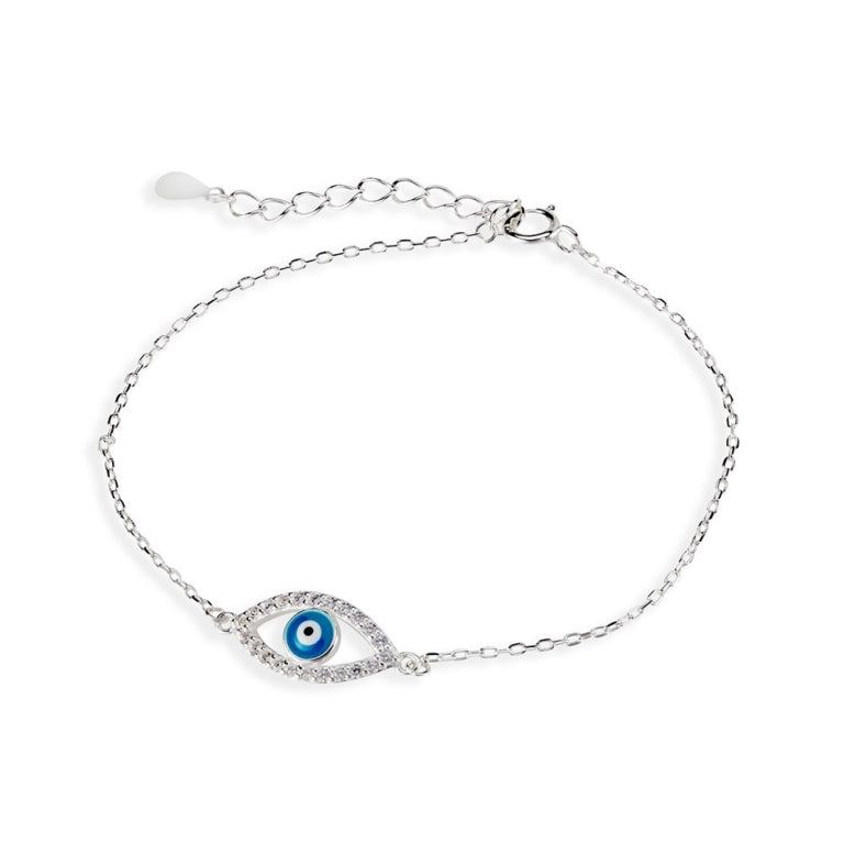 Solv Sterling Silver Cubic Zirconia Evil Eye Bracelet