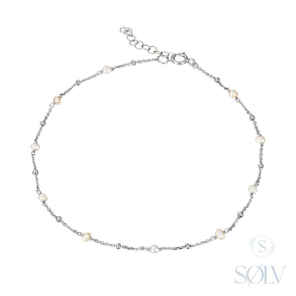 Solv Sterling Silver Freshwater Pearl and Bead Bracelet, 16cm