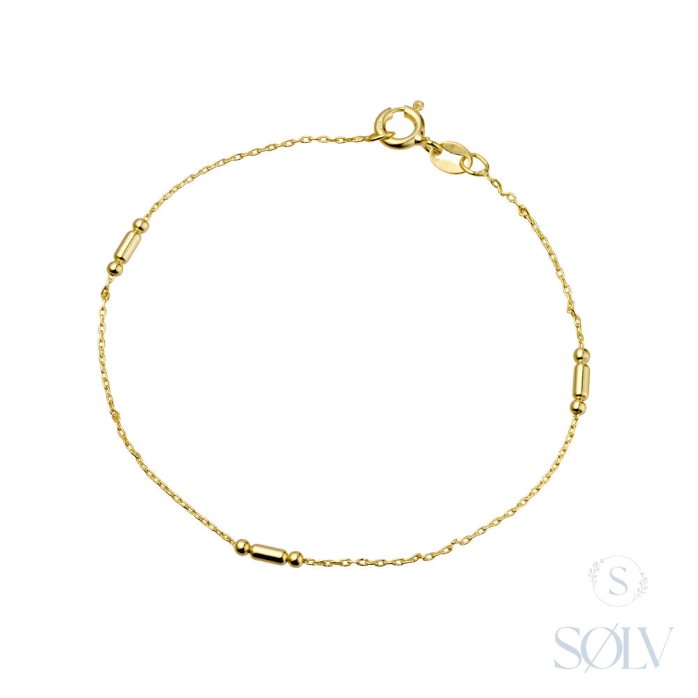Solv Sterling Silver Gold Plated Cylinder and Ball Detailed Bracelet