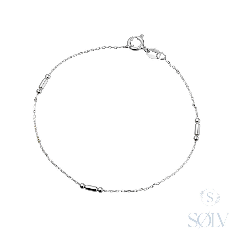 Solv Sterling Silver Cylinder and Ball Detail Bracelet