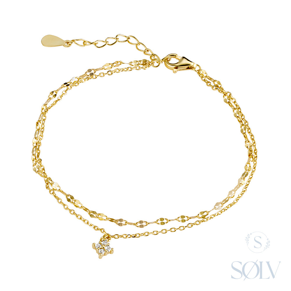 Solv Sterling Silver Gold Plated Double Bracelet