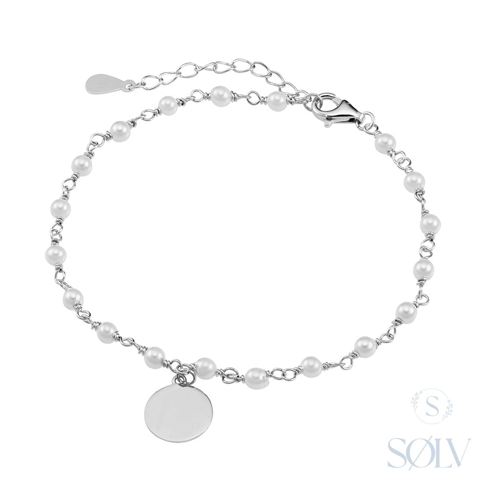 Solve Sterling Silver Pearl and Disc Bracelet, 17cm