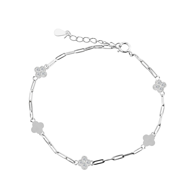 Solv Sterling Silver Mother Of Pearl Paperclip Bracelet