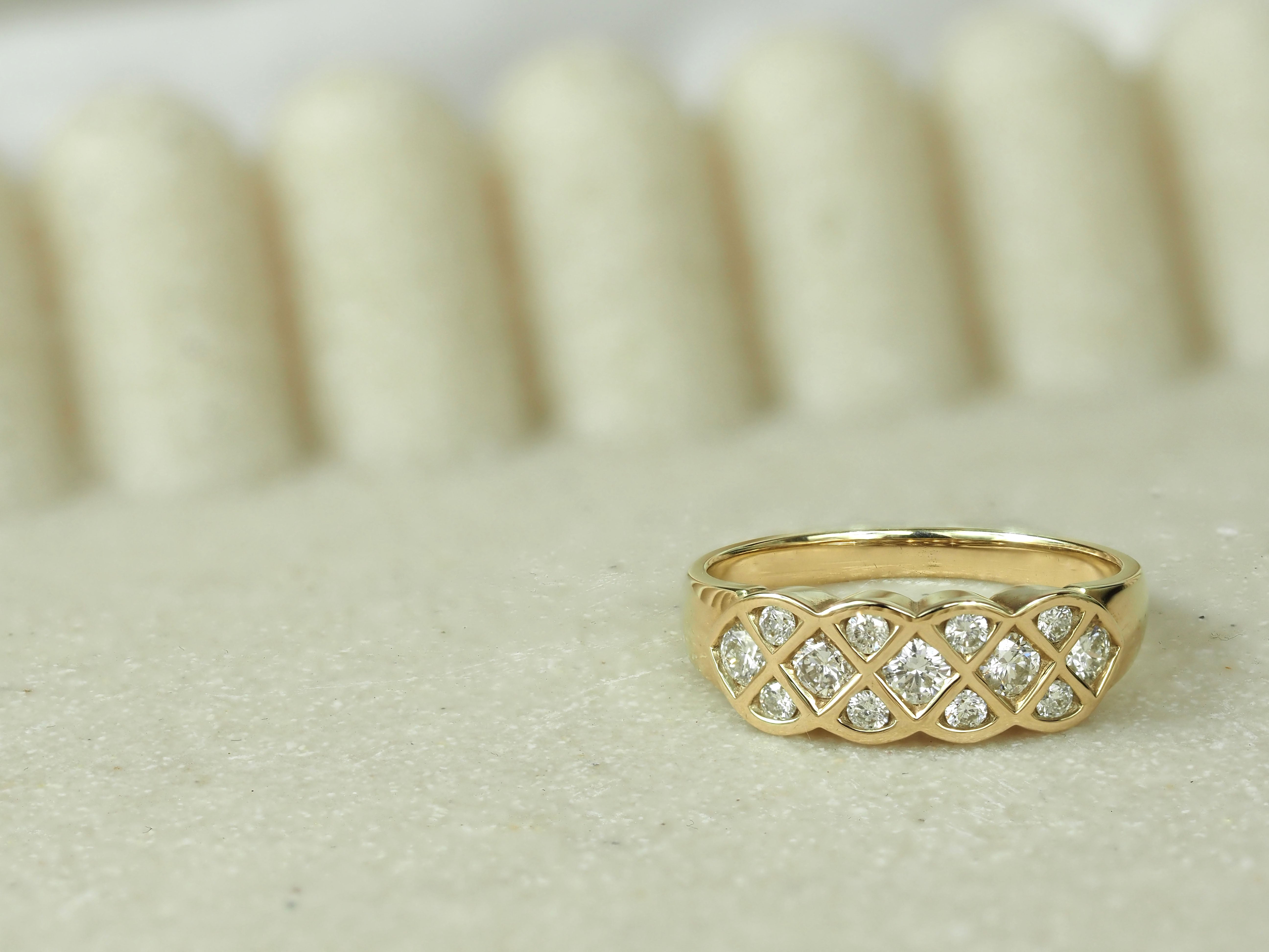9ct Yellow Gold Diamond Lattice Ring, 0.58ct total
