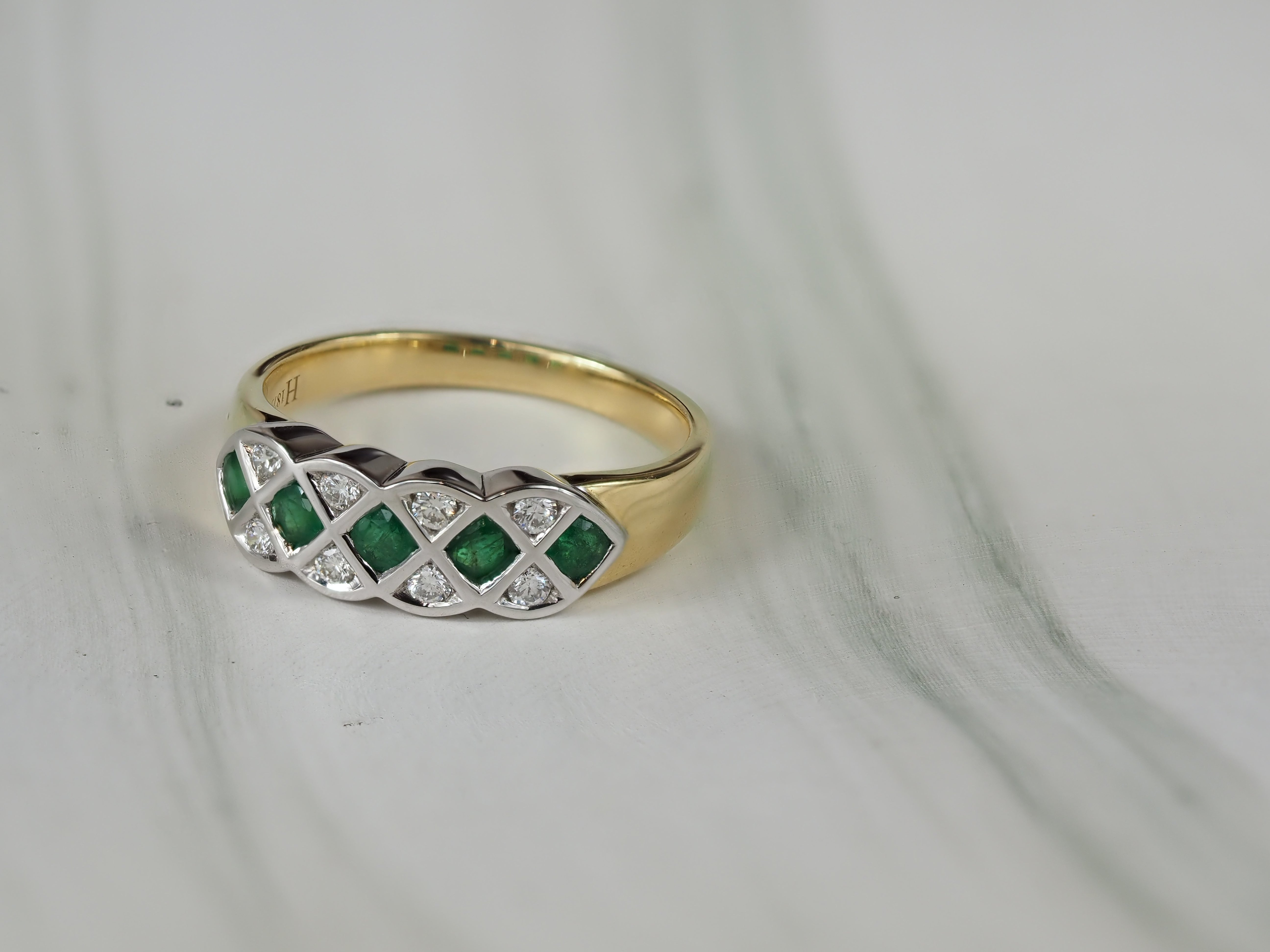 18ct Yellow and White Gold Emerald and Diamond ring