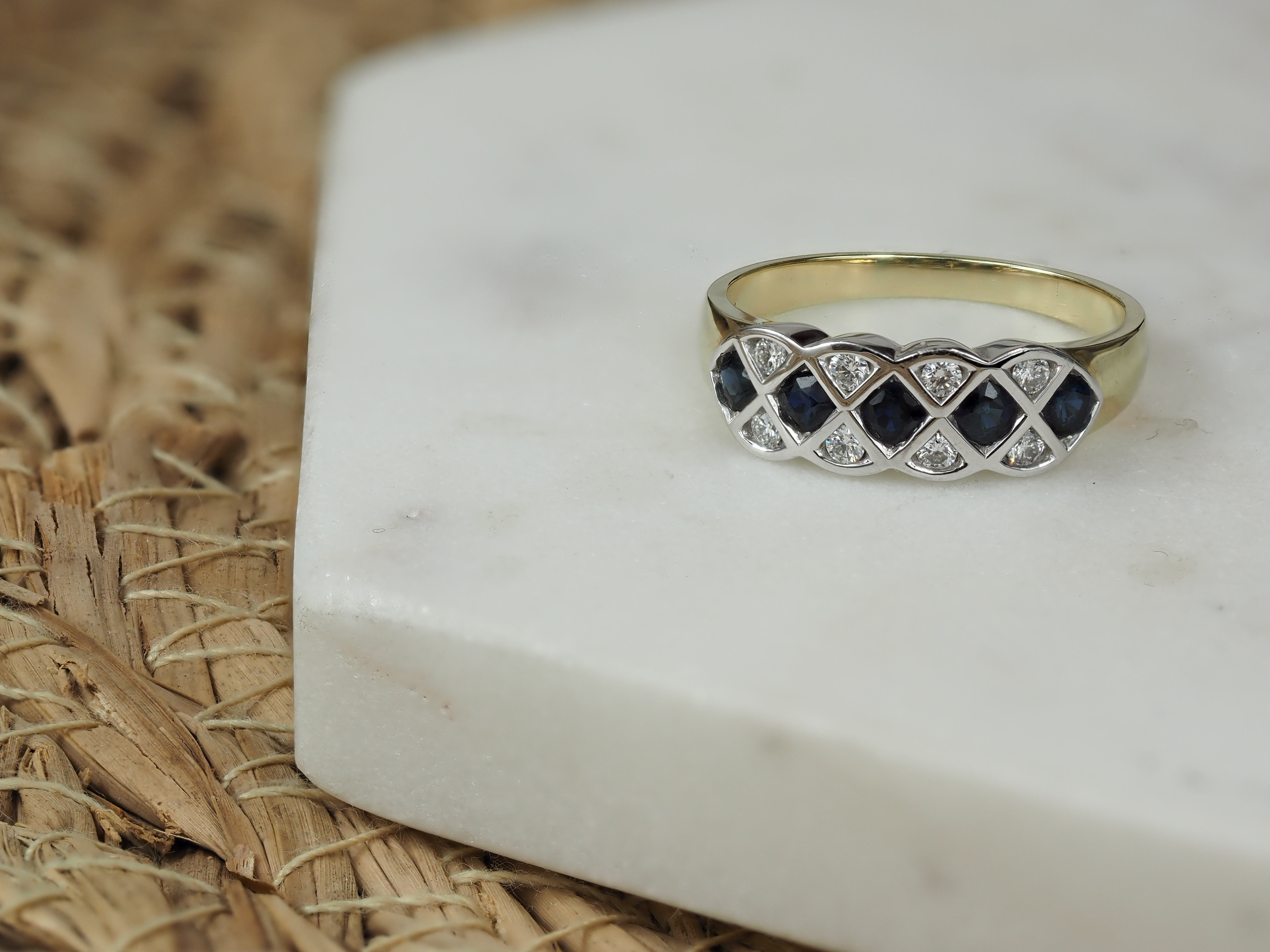 9ct Yellow and White Gold Sapphire and Diamond Ring