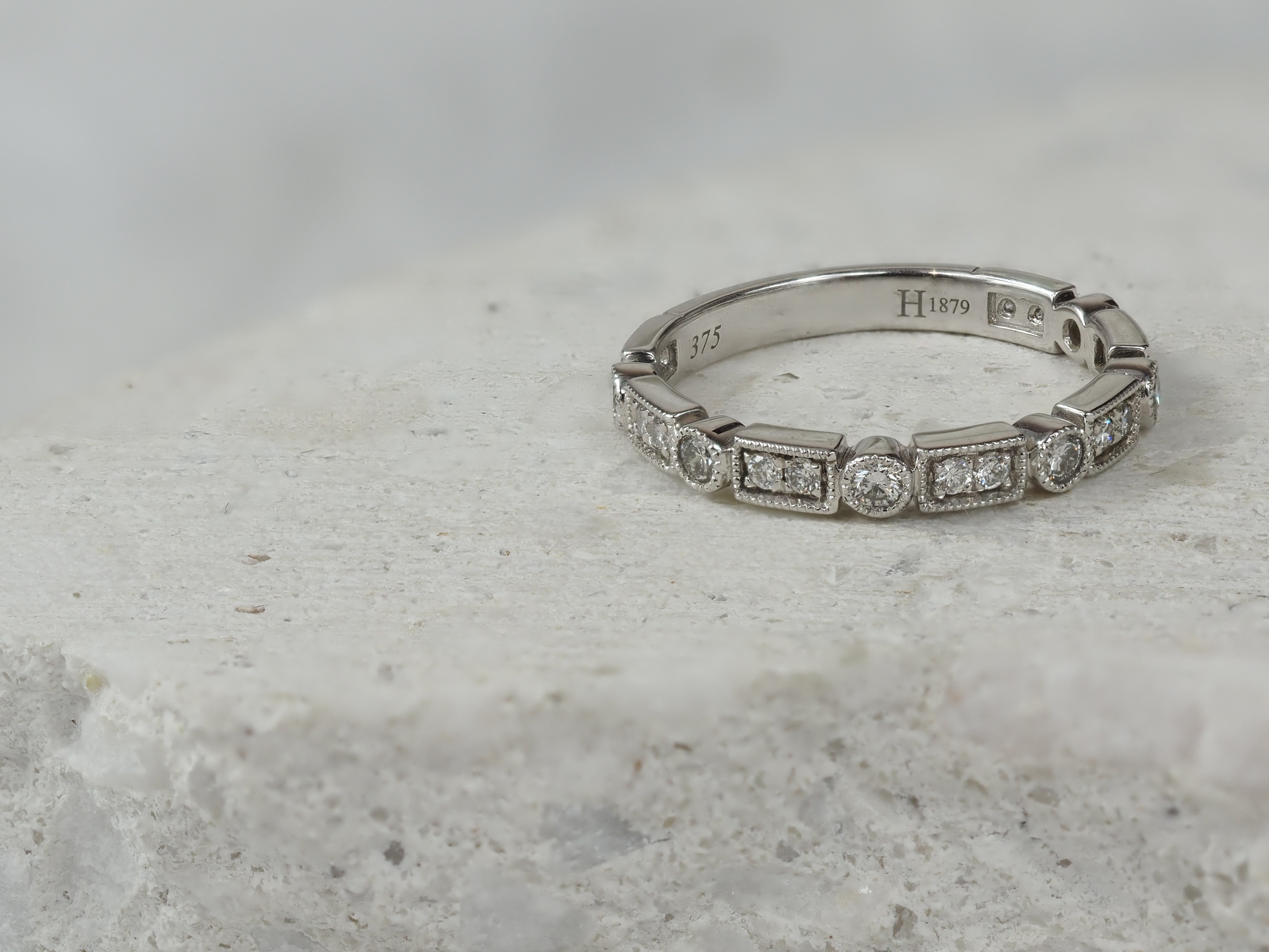 9ct White Gold Vintage Style Diamond Ring, 0.38ct Total