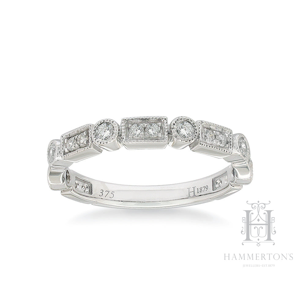 18ct White Gold Vintage Style Round Brilliant cut Diamond band, 0.39ct total