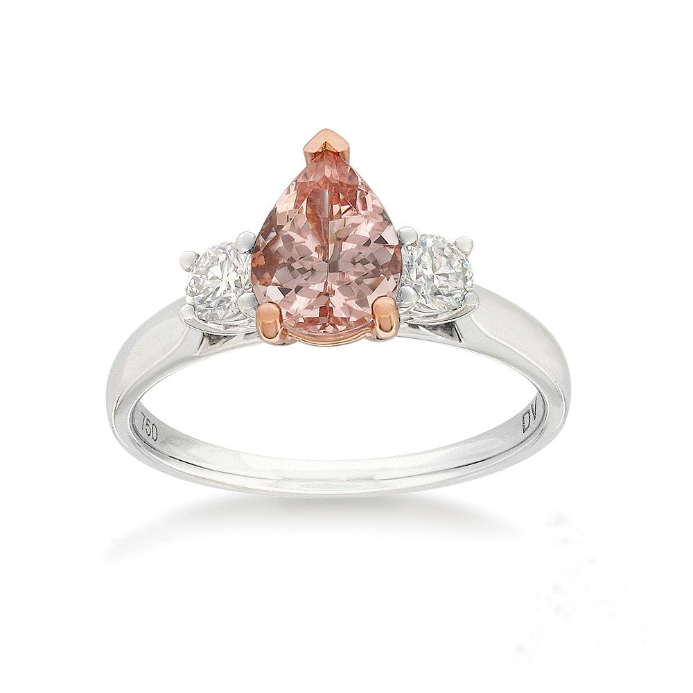 9ct Rose and White Gold Morganite and Diamond ring