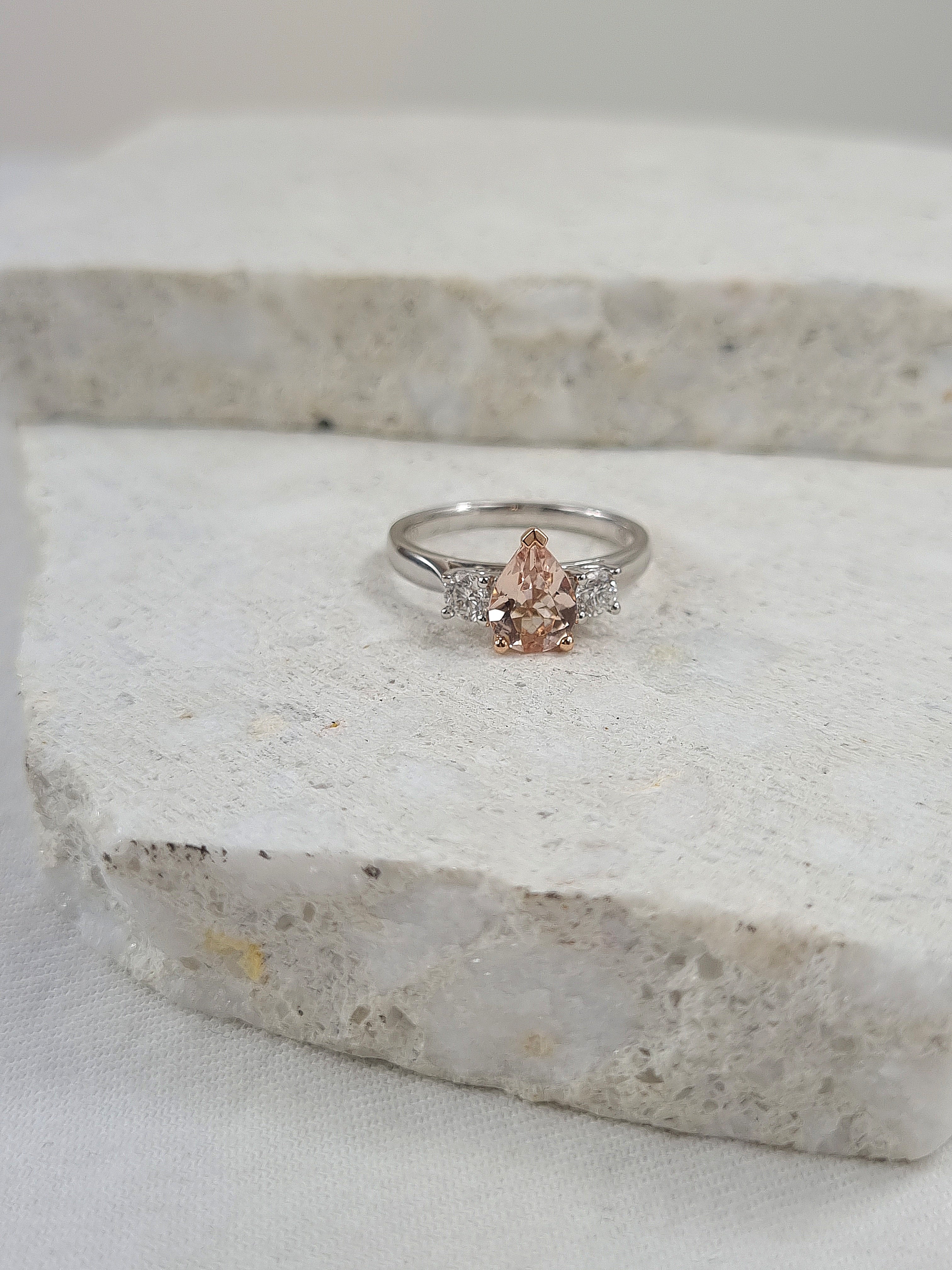 9ct Rose and White Gold Morganite and Diamond ring
