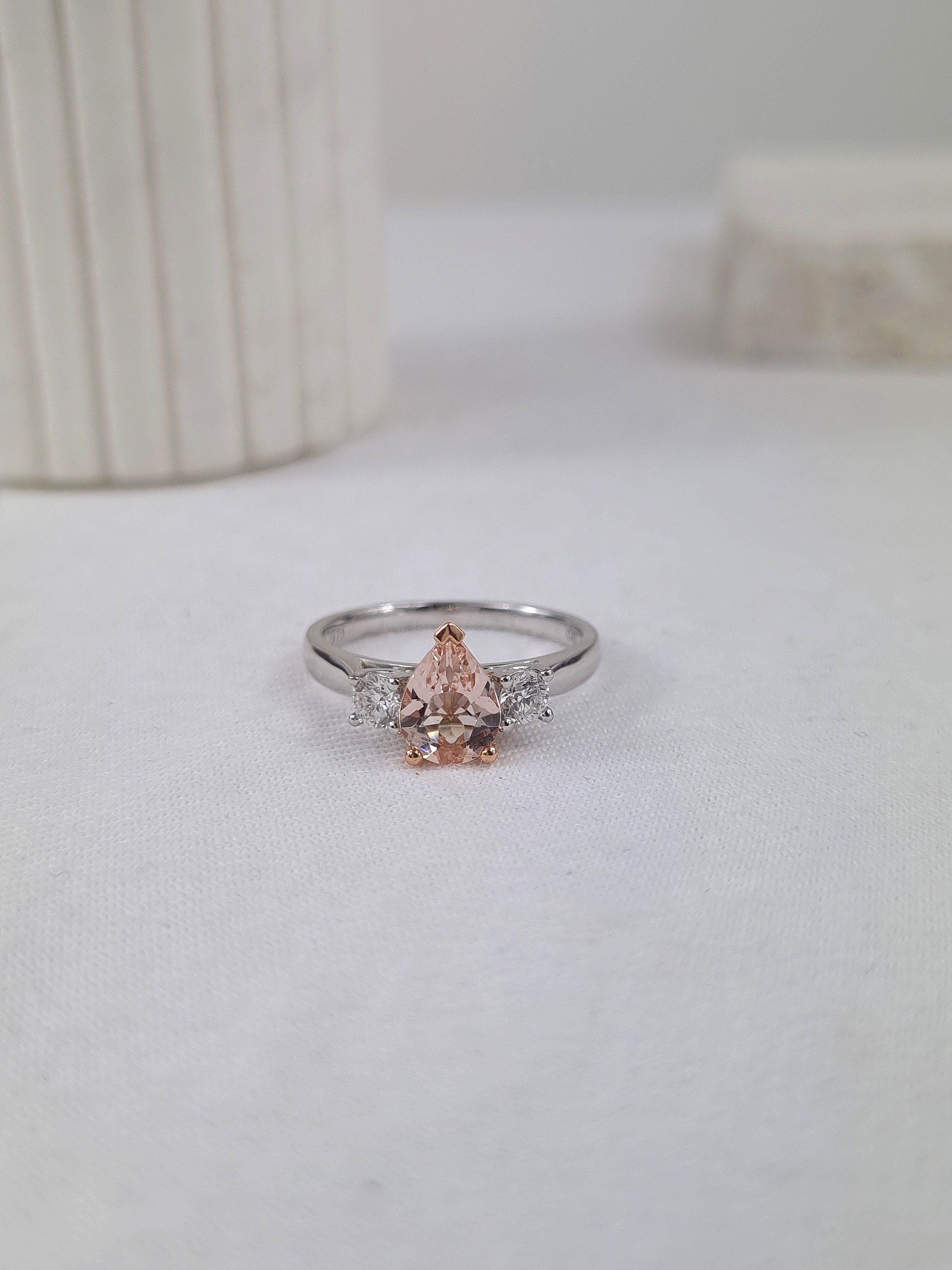 9ct Rose and White Gold Morganite and Diamond ring