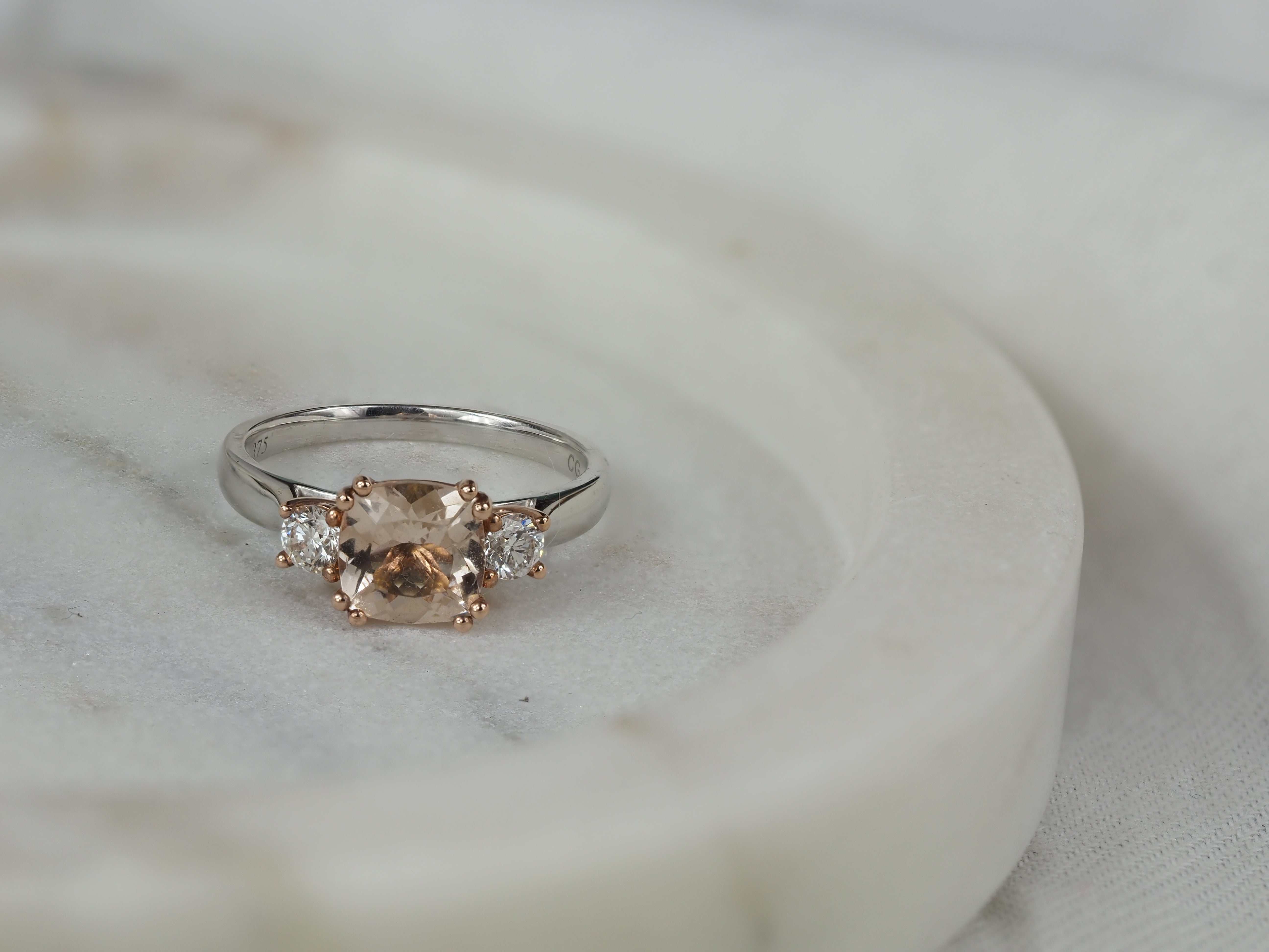 9ct Rose and White Gold Morganite and Diamond Ring