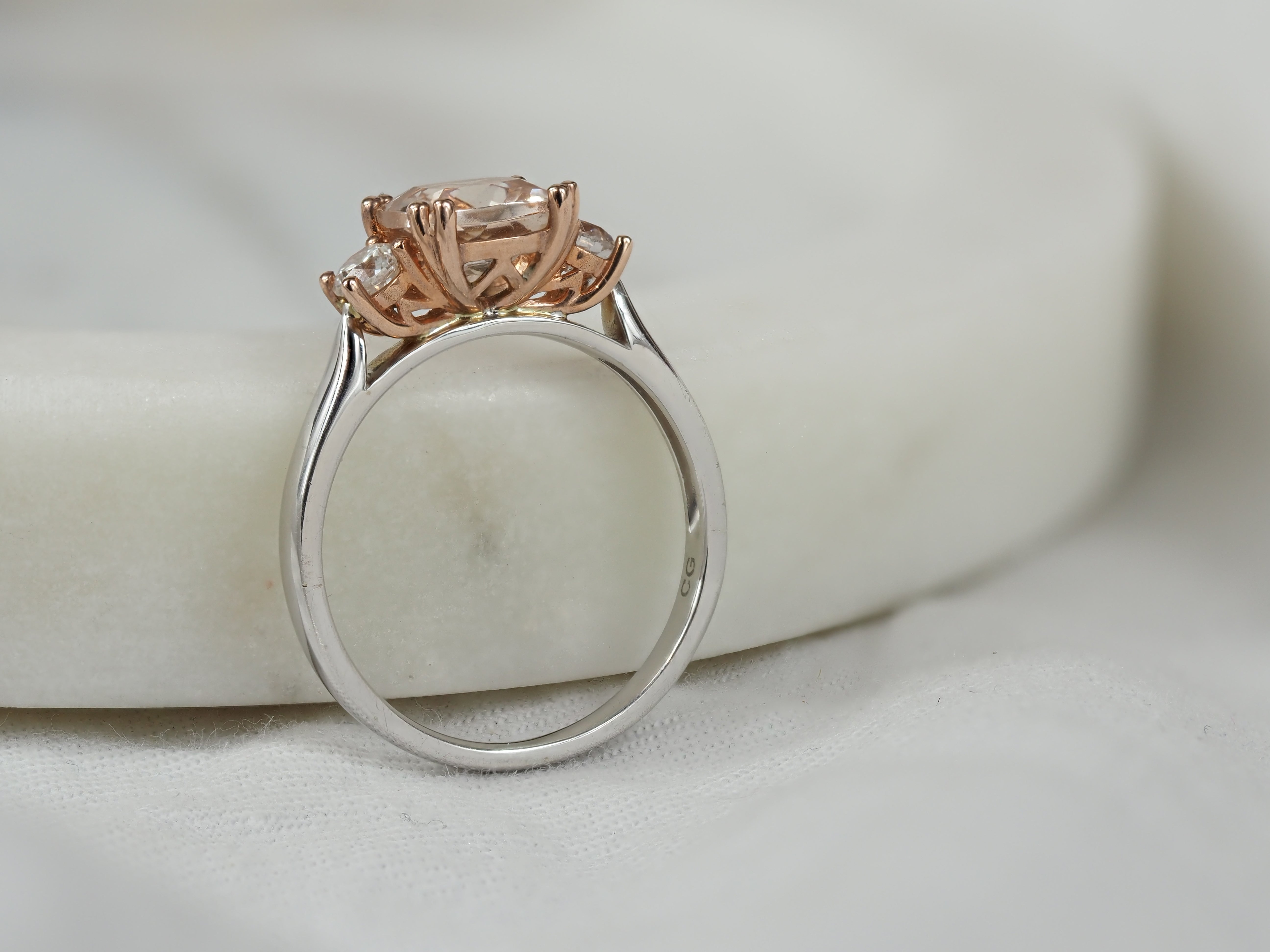 9ct Rose and White Gold Morganite and Diamond Ring