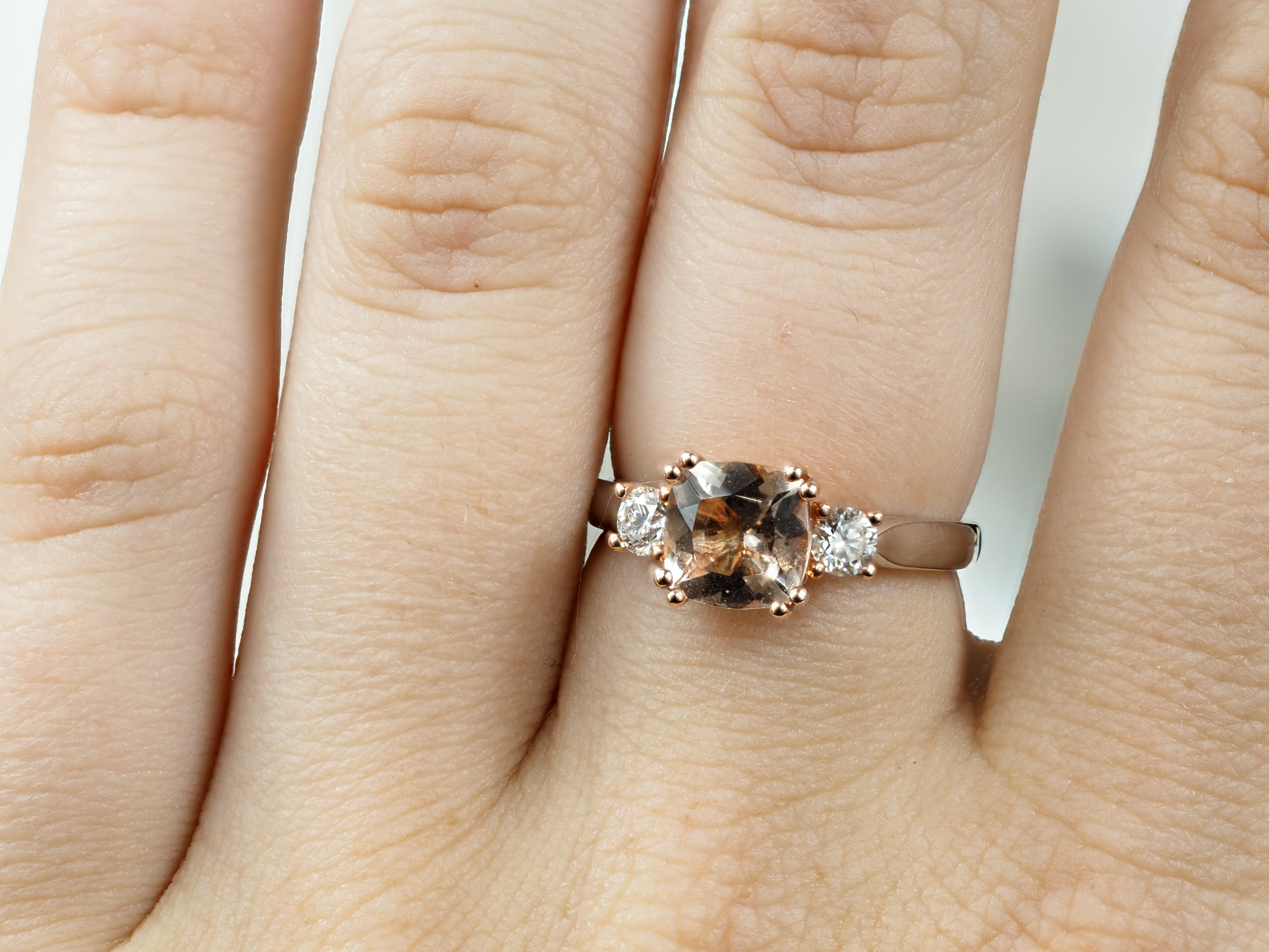 9ct Rose and White Gold Morganite and Diamond Ring