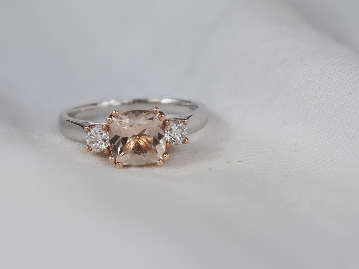 9ct Rose and White Gold Morganite and Diamond Ring