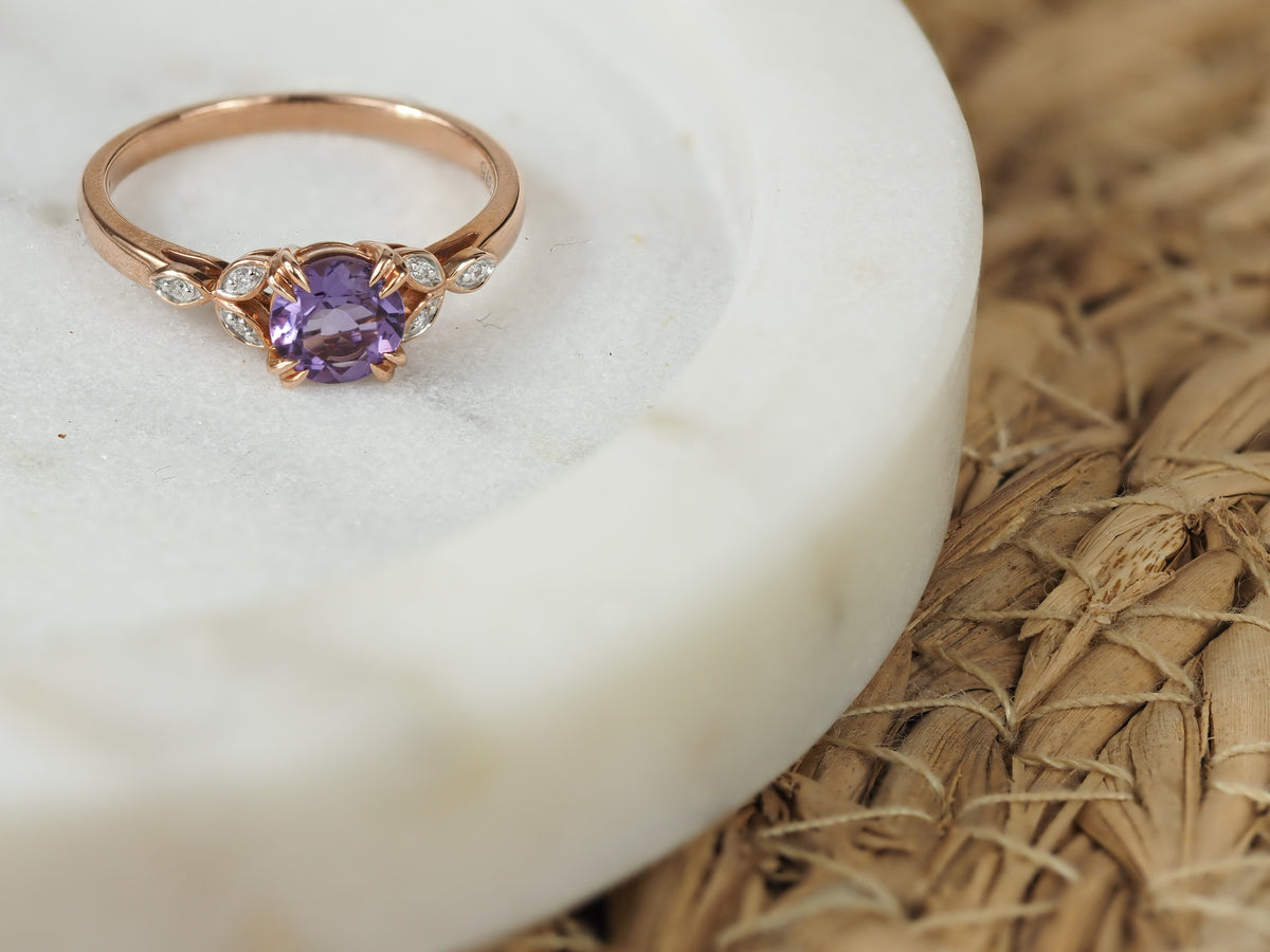 9ct Rose and White Gold Amethyst and Diamond ring