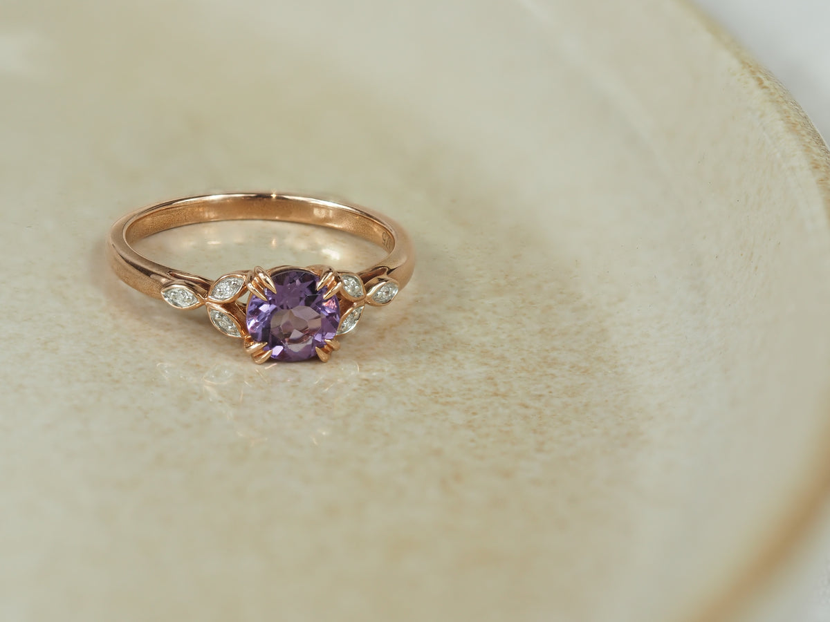 9ct Rose and White Gold Amethyst and Diamond ring