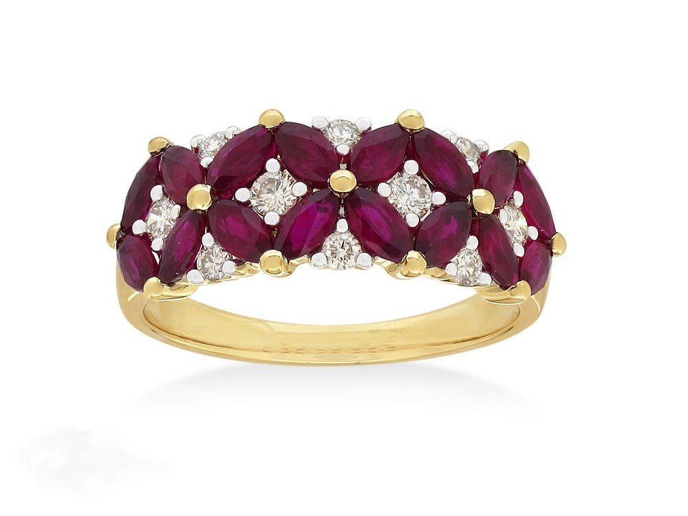 18ct Yellow and White Ruby and Diamond ring
