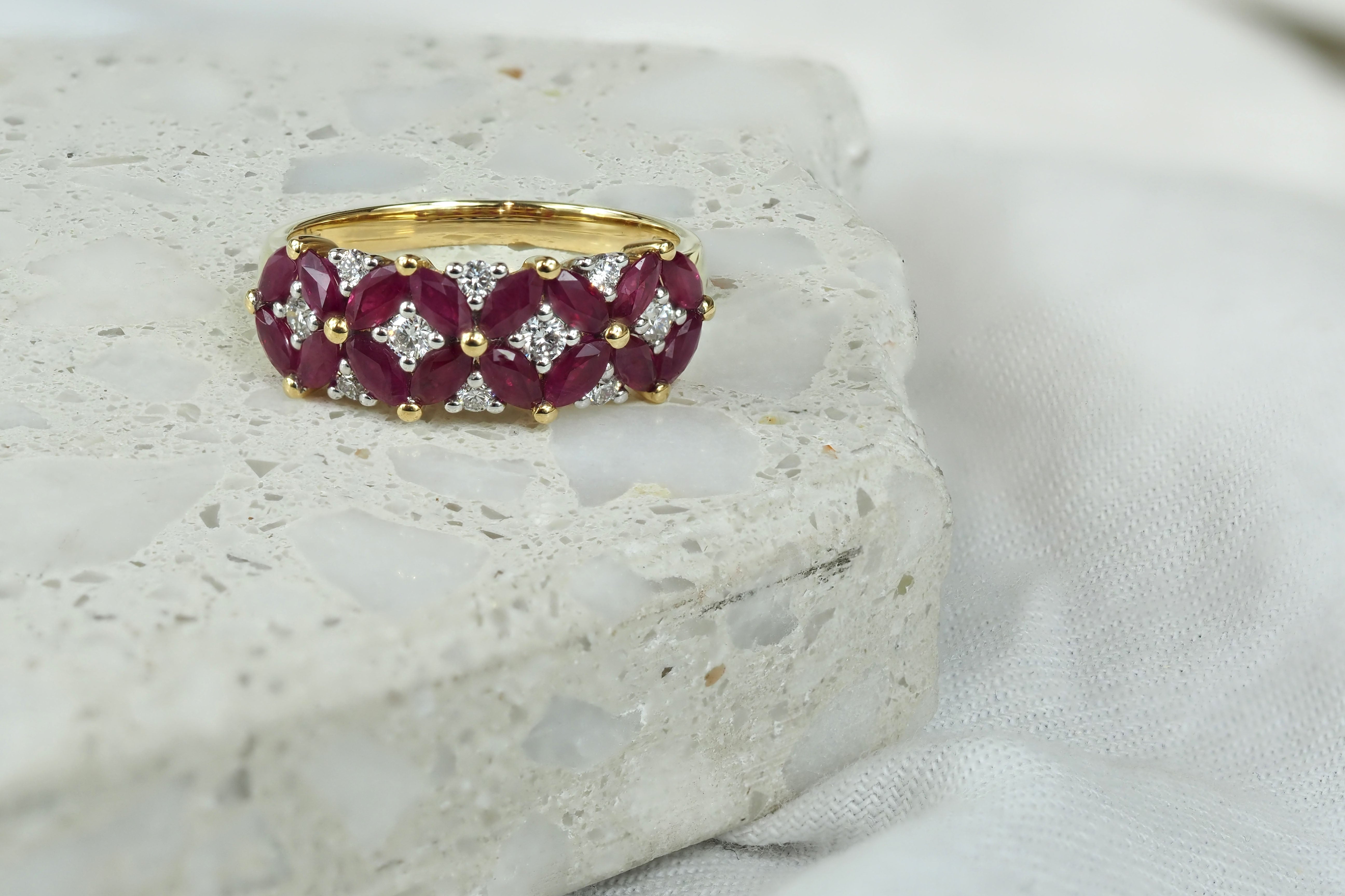 18ct Yellow and White Ruby and Diamond ring