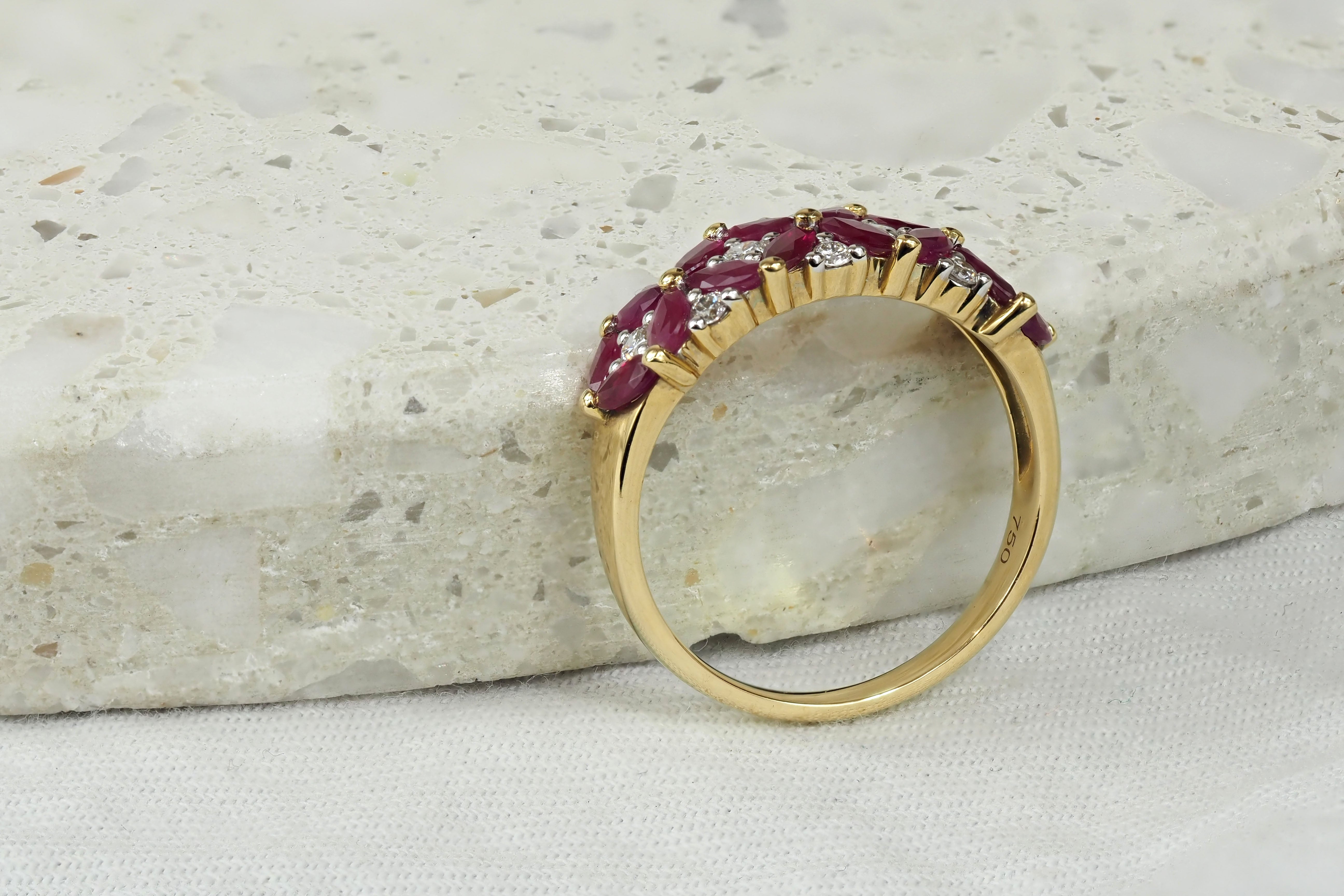 18ct Yellow and White Ruby and Diamond ring