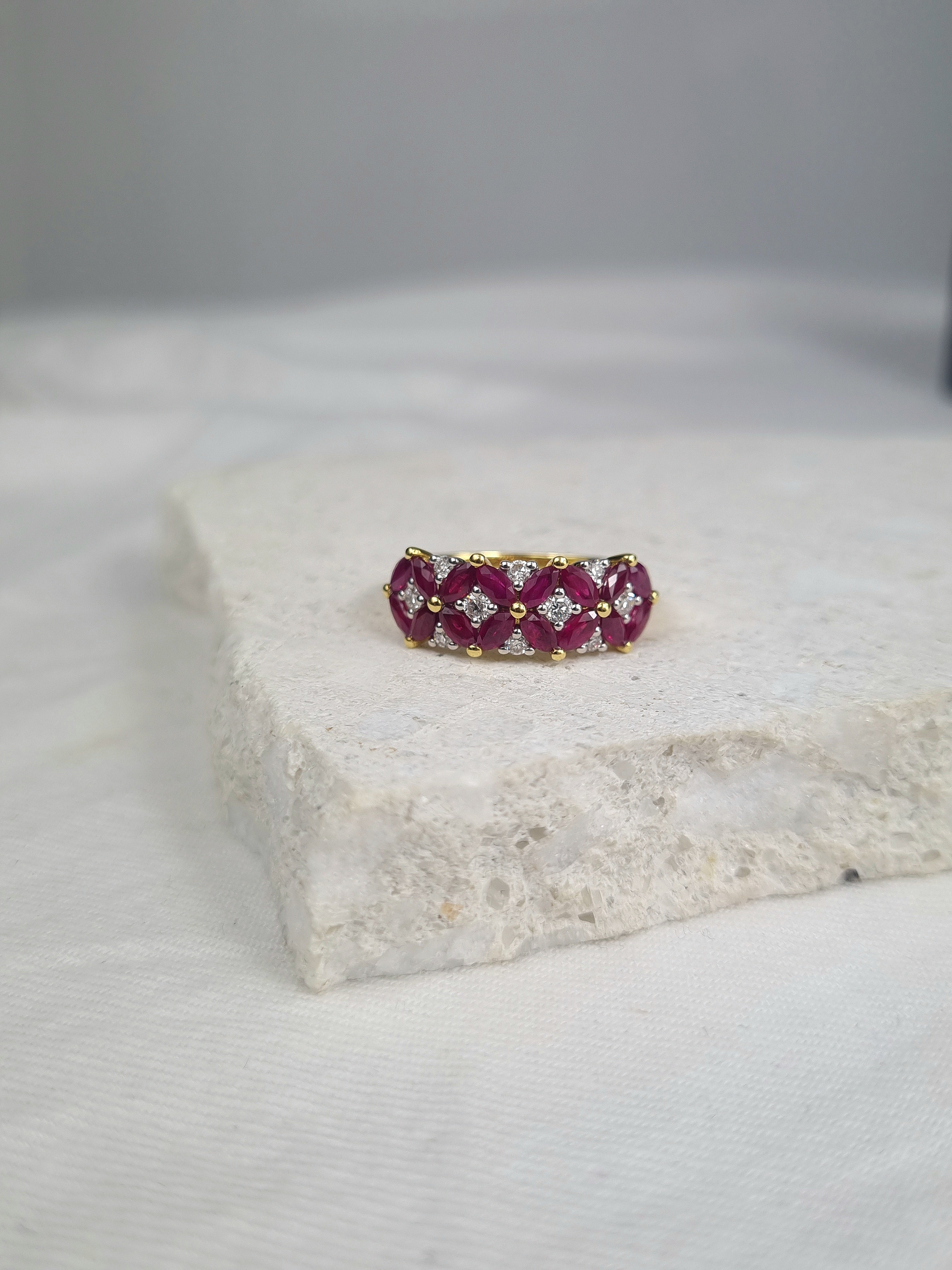 18ct Yellow and White Ruby and Diamond ring