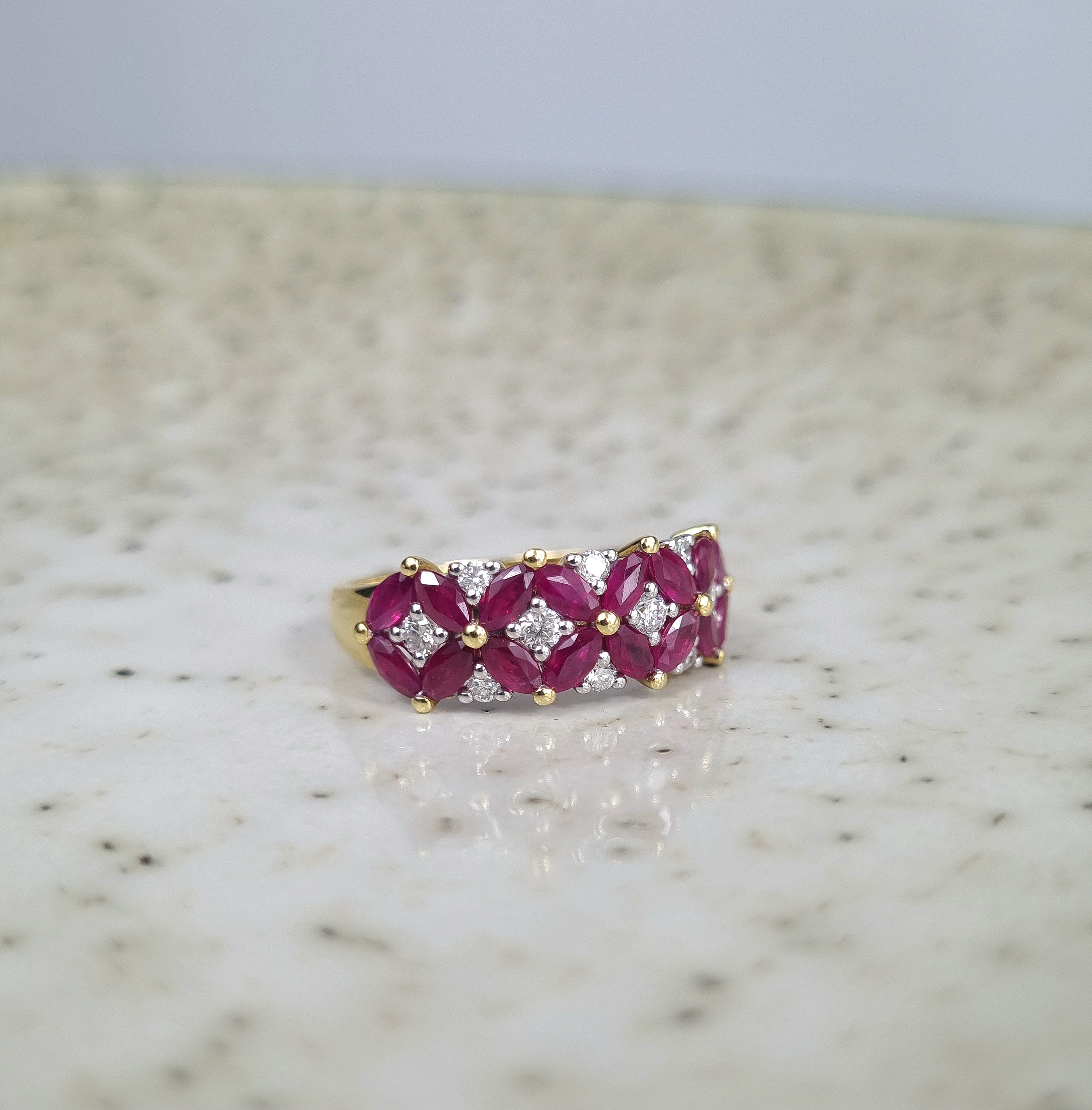 18ct Yellow and White Ruby and Diamond ring