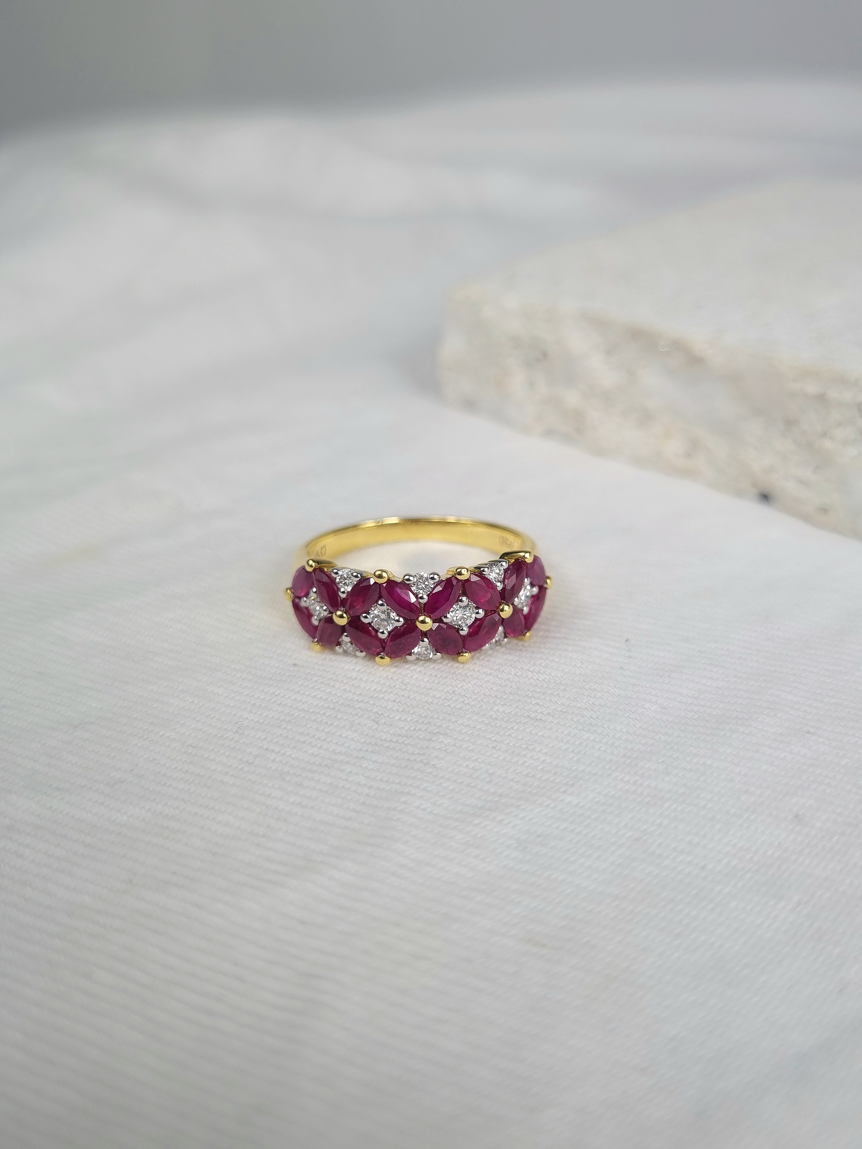 18ct Yellow and White Ruby and Diamond ring