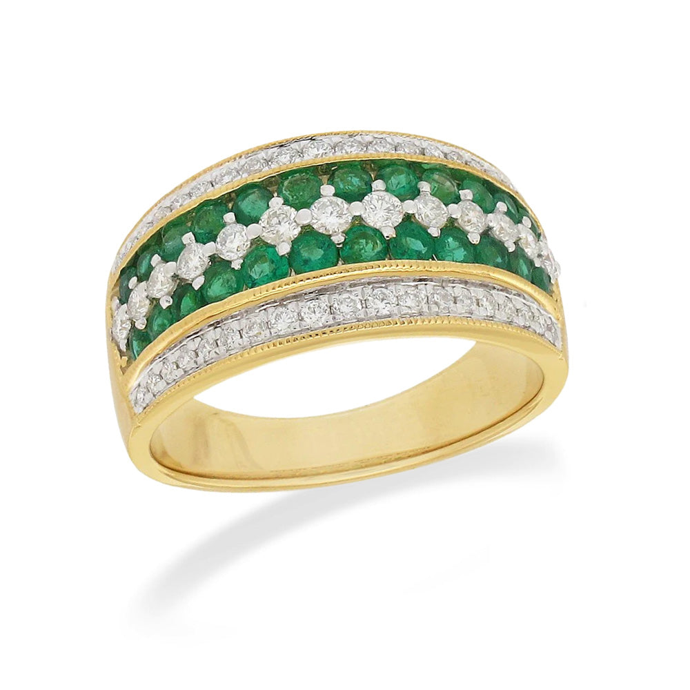 9ct Yellow and White Gold Emerald and Diamond multirow ring