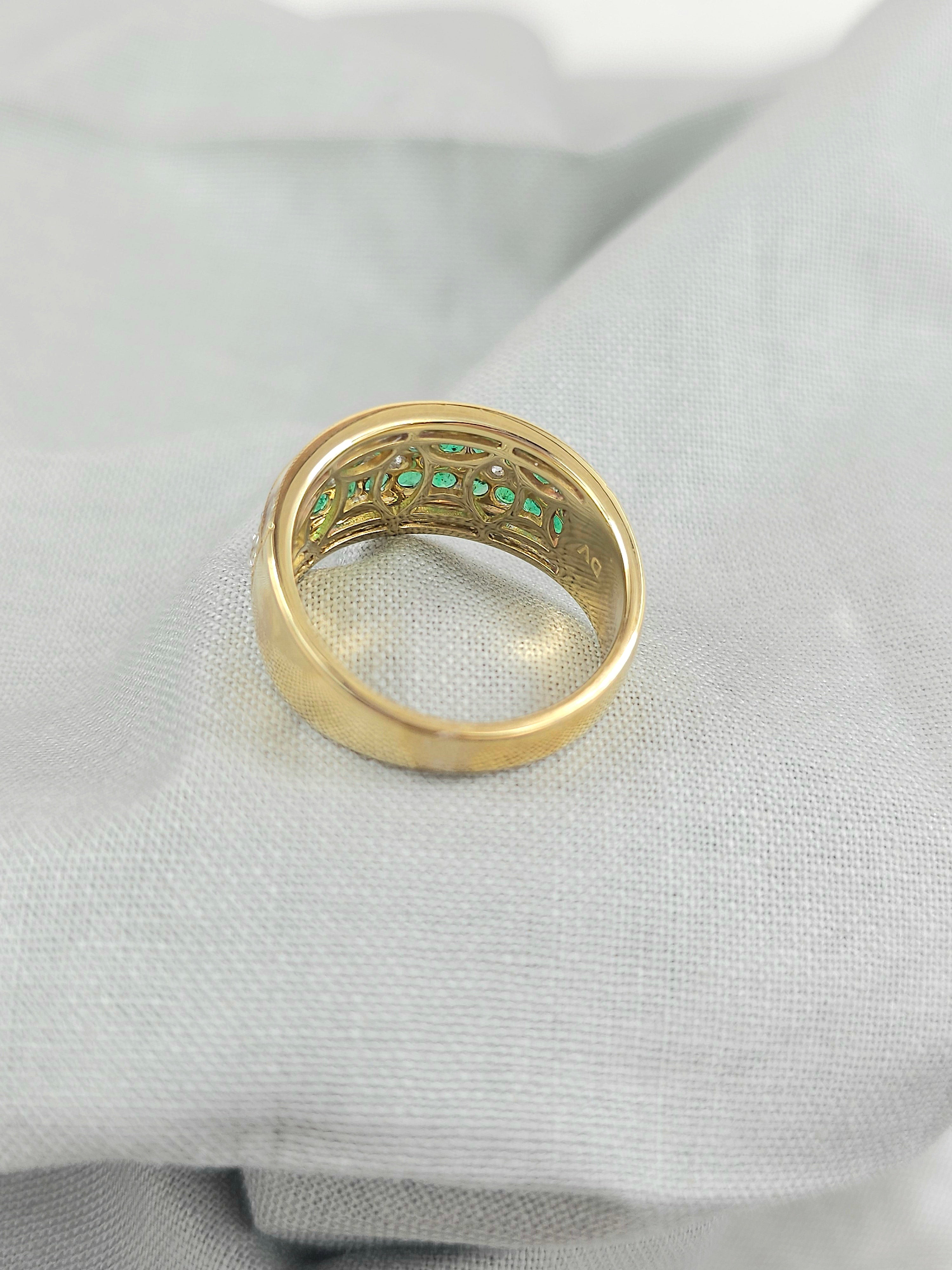 9ct Yellow and White Gold Emerald and Diamond multirow ring