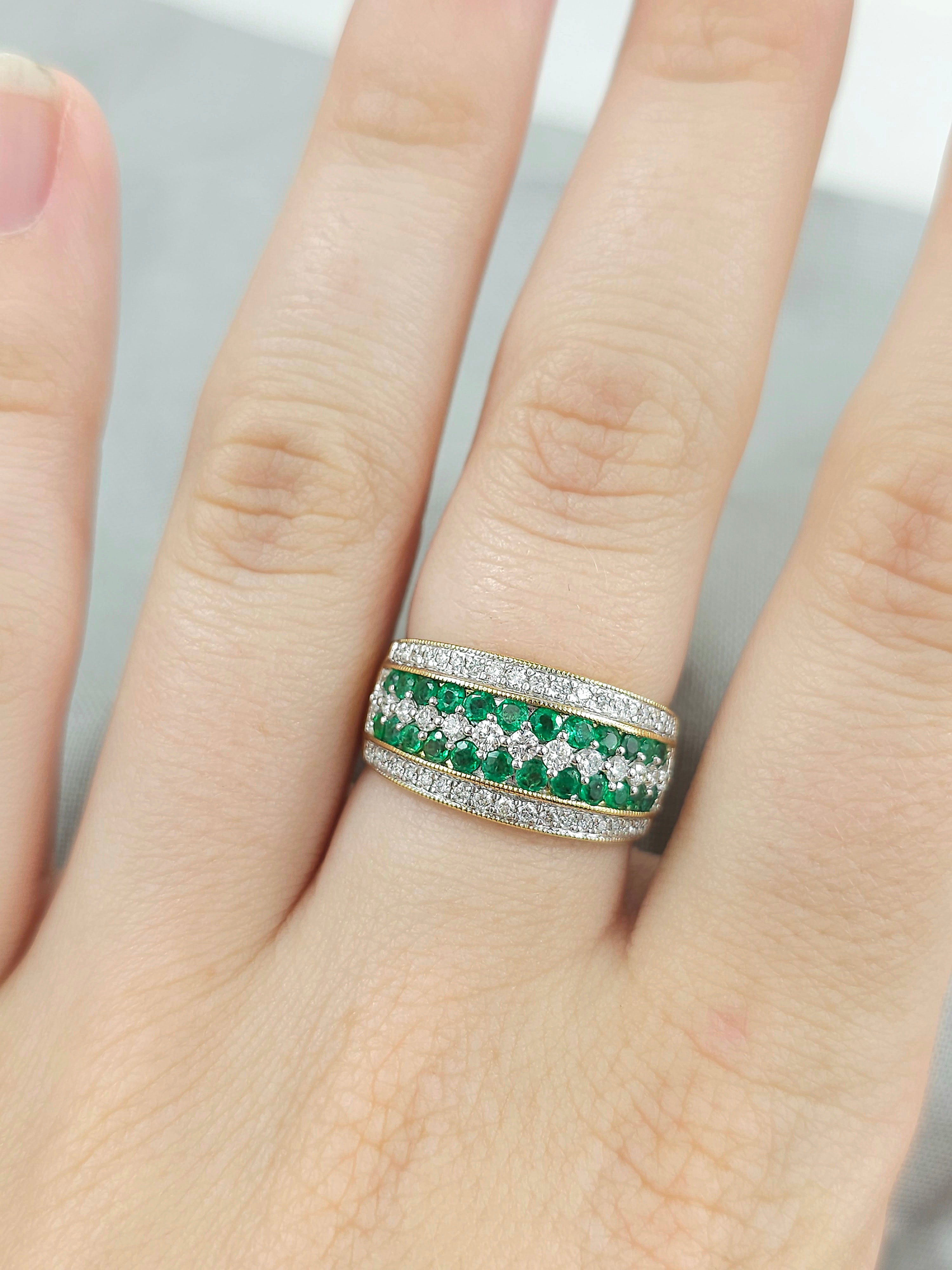 9ct Yellow and White Gold Emerald and Diamond multirow ring