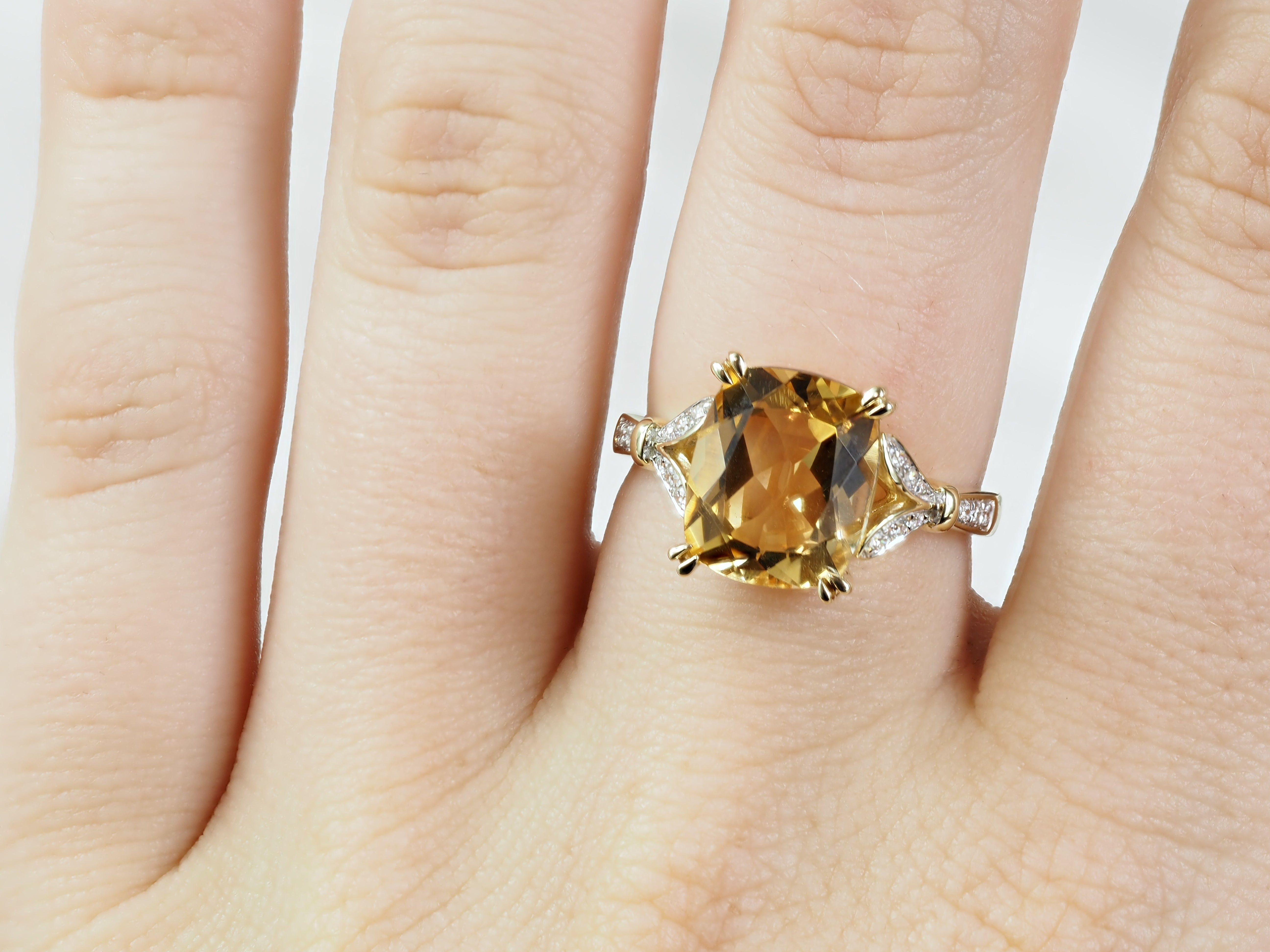 9ct Yellow Gold Citrine and Diamond Ring