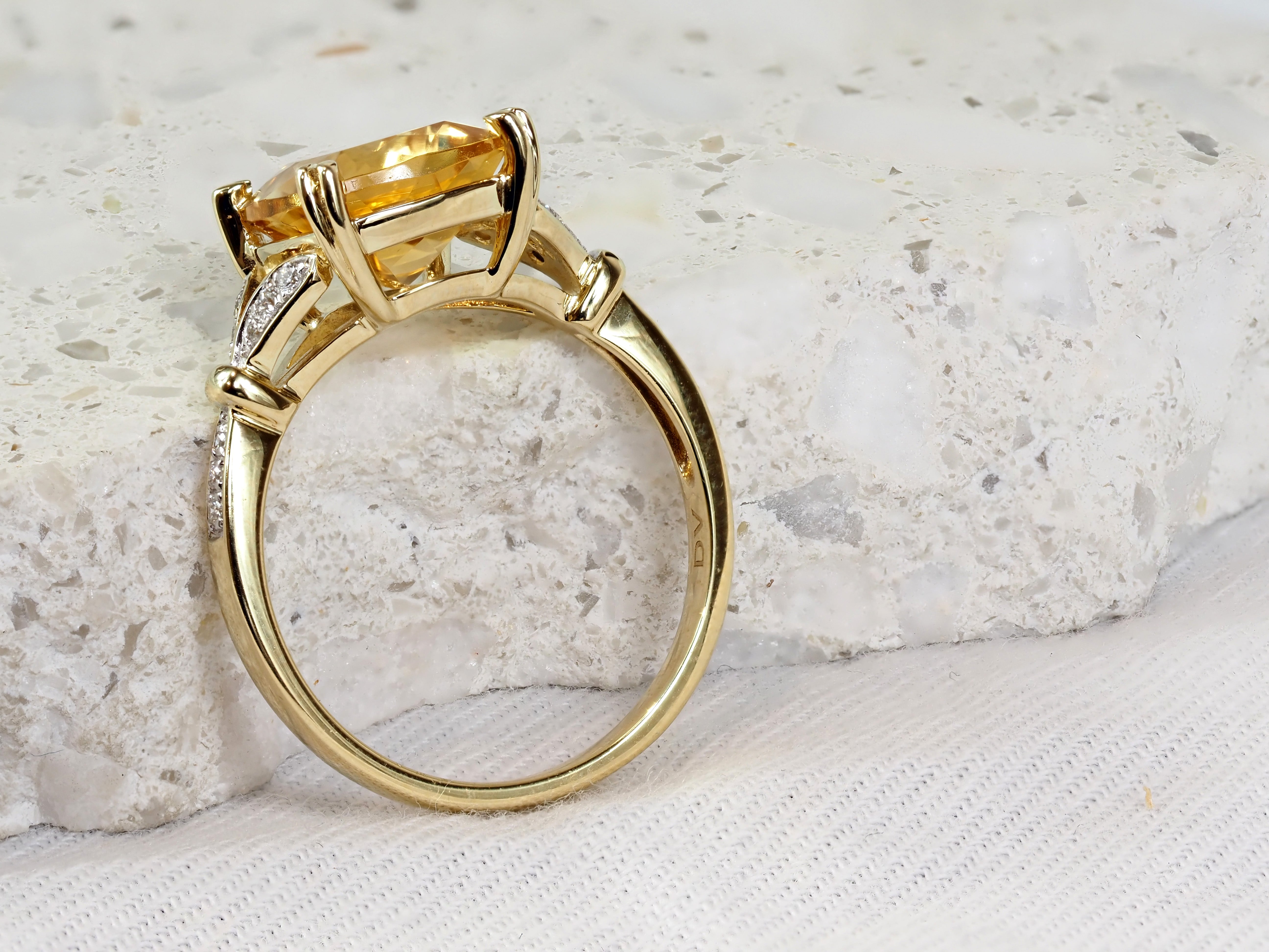 9ct Yellow Gold Citrine and Diamond Ring