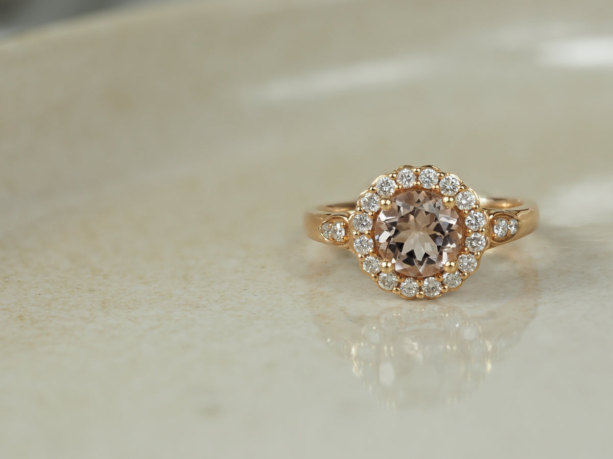18ct Rose Gold Morganite and Diamond ring