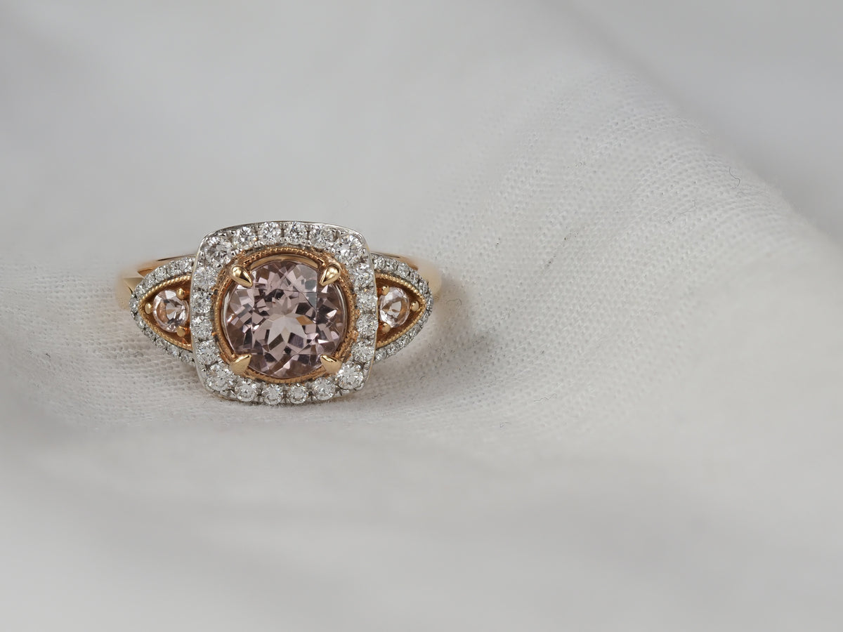 18ct Rose and White Gold Morganite and Diamond ring