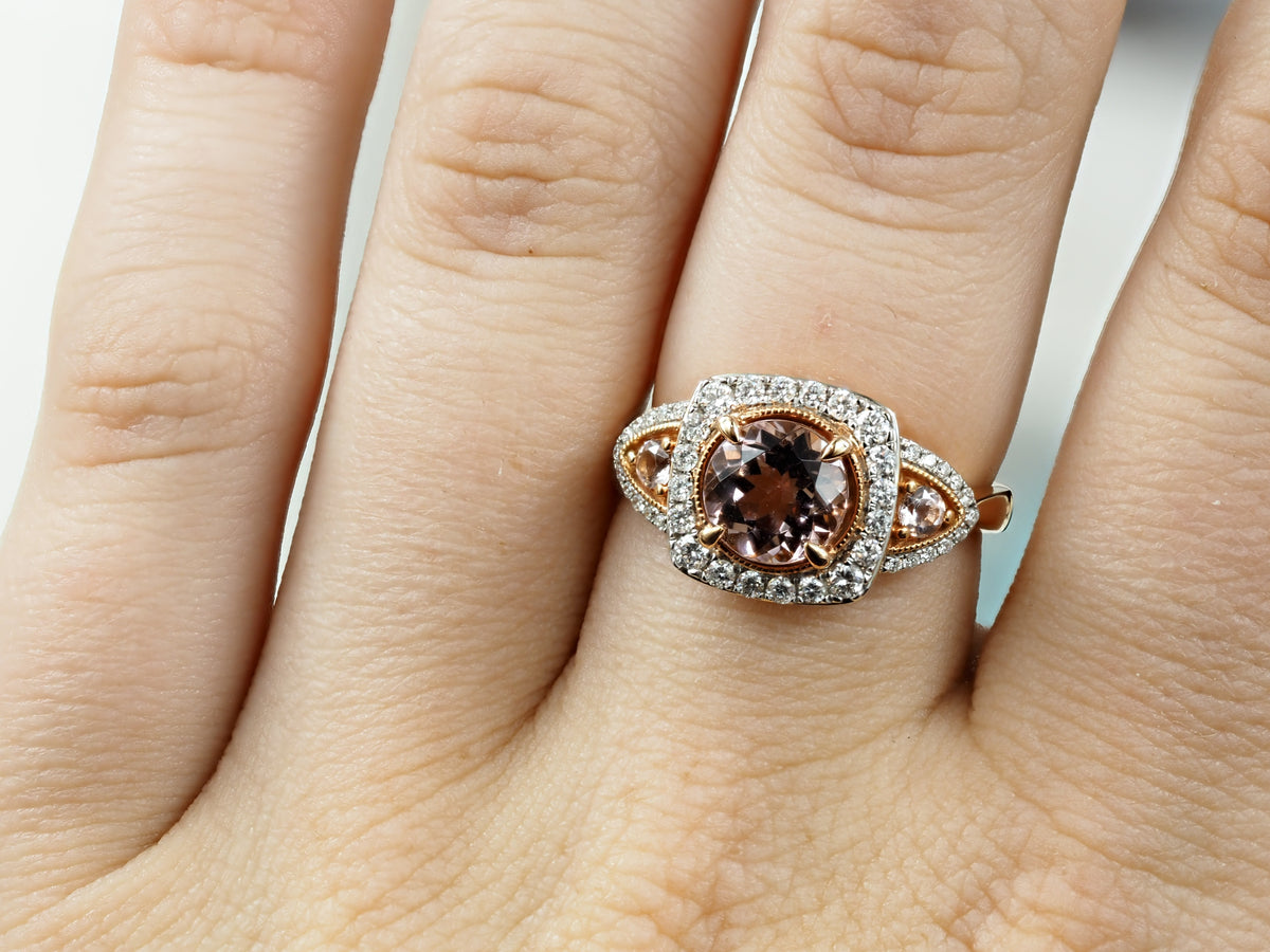 18ct Rose and White Gold Morganite and Diamond ring