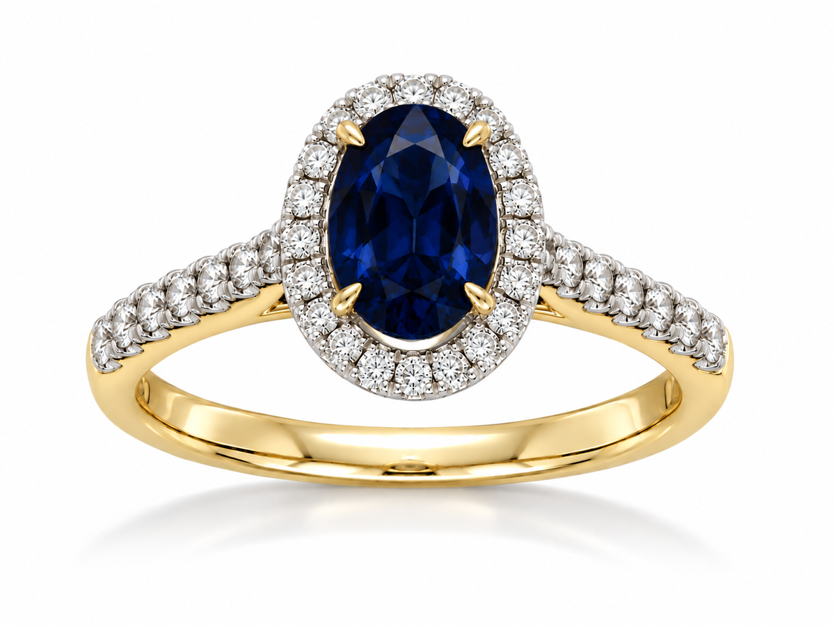 18ct Yellow and White Gold Sapphire and Diamond Ring, 0.72ct Centre
