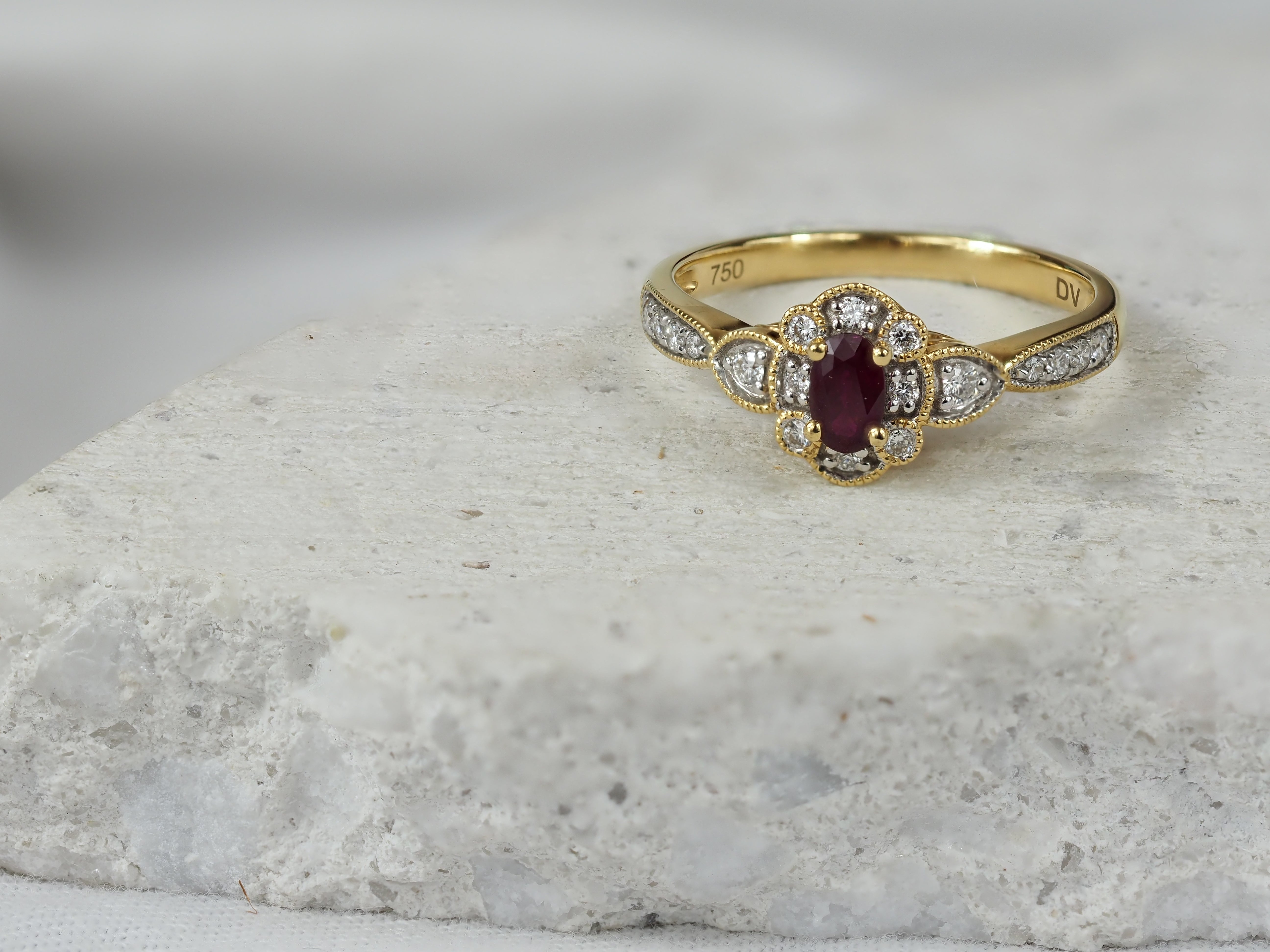 18ct Yellow and White Gold Ruby and Diamond Ring
