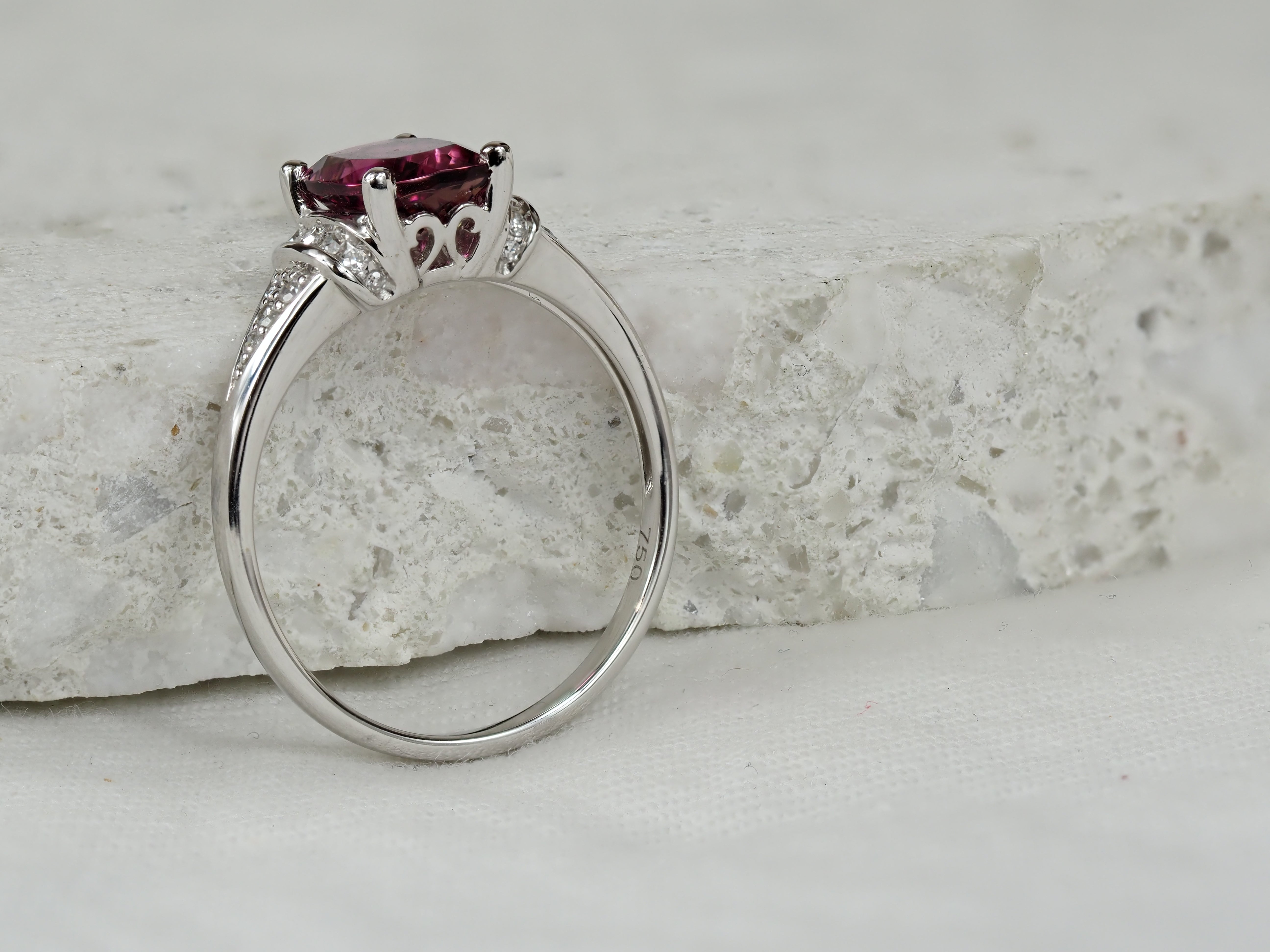 18ct White Gold Pink Tourmaline and Diamond Ring
